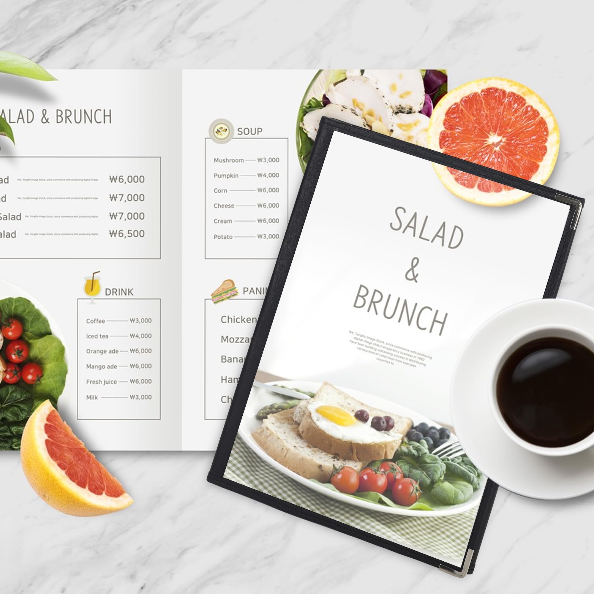 6 Stk Dreifach Faltbare A4 Menükartenhalter mit Edelstahl-Schutzecken, Speisekartenmappe Speisekarten Gastronomie a4 Hülle 3x Faltbar Doppelseitig für Restaurant, Bar, Cafe, Speisekarte
