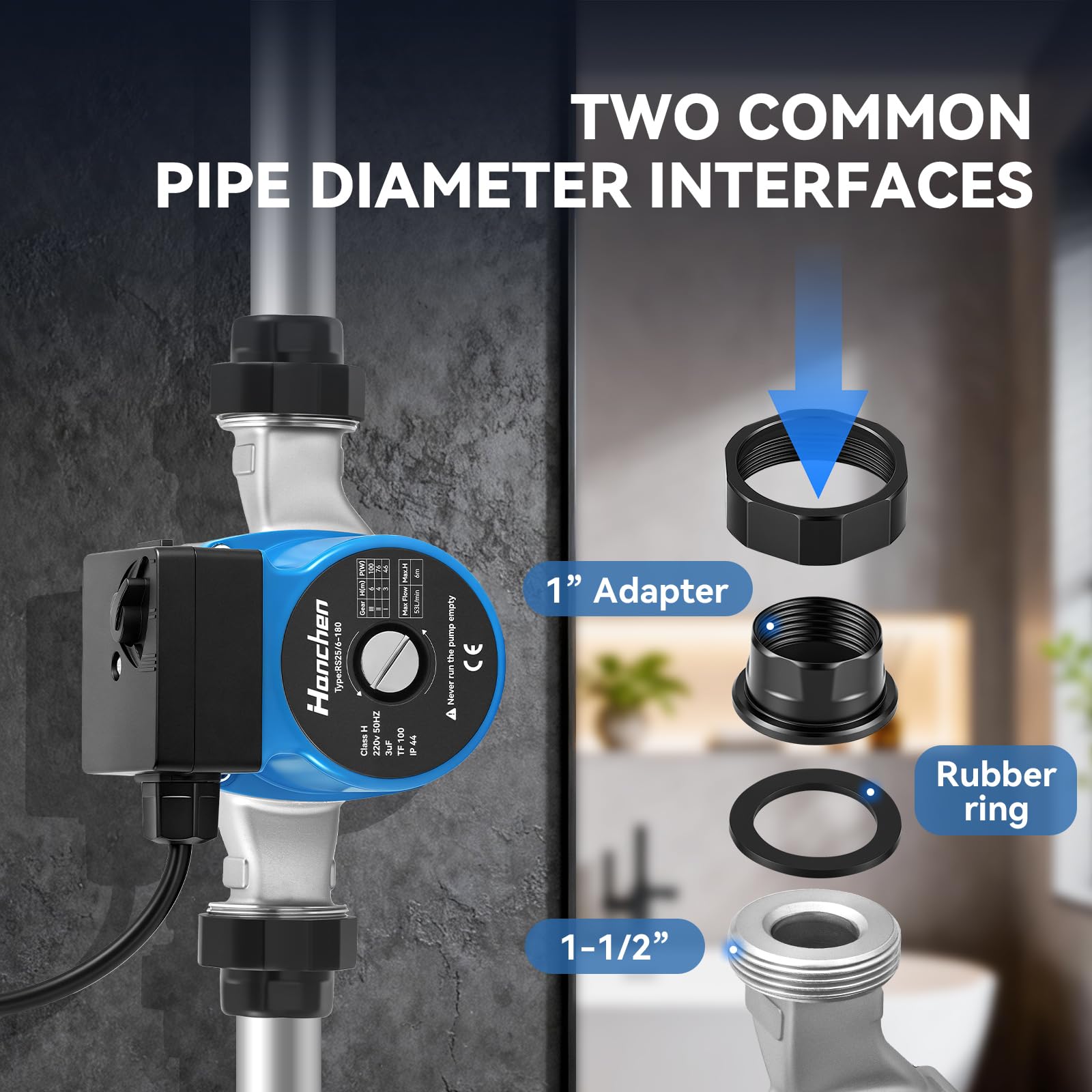 Hanchen Pompa di circolazione per riscaldamento a 3 marce, in acciaio inox, 25-60/180, pompa di circolazione per acqua calda 220 V