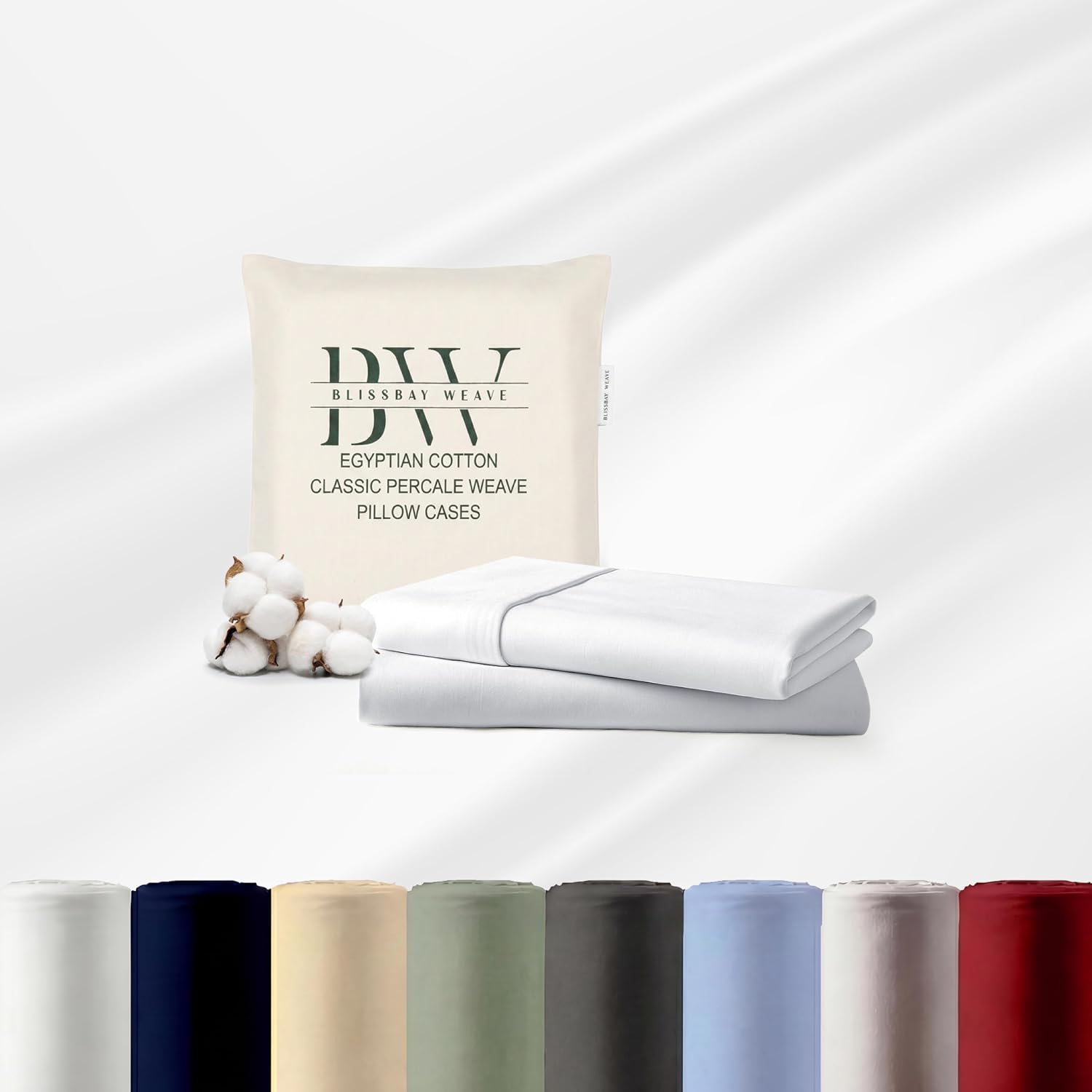 100% Cotton Pillow Cases Standard Size Set of 2 Pillow Covers Percale Weave Soft Luxury Wrinkle Resistant Envelope Closure | 30" L x 20" W | White