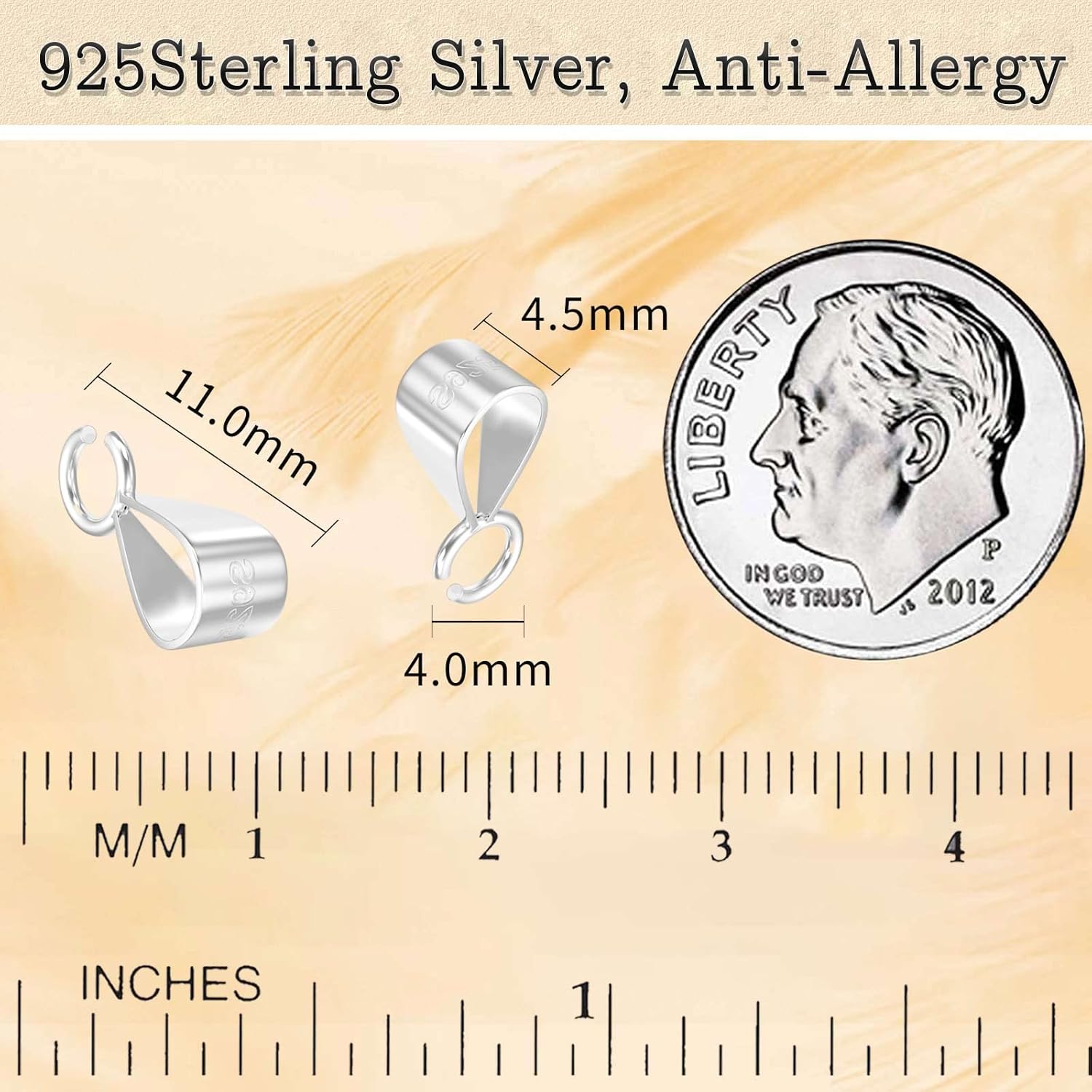 6Pcs 925 Sterling Silver Slider Pendant Clasp Bail Connector with Open Loop,S925 Bails for Jewelry Making Made in Italy - Image 2