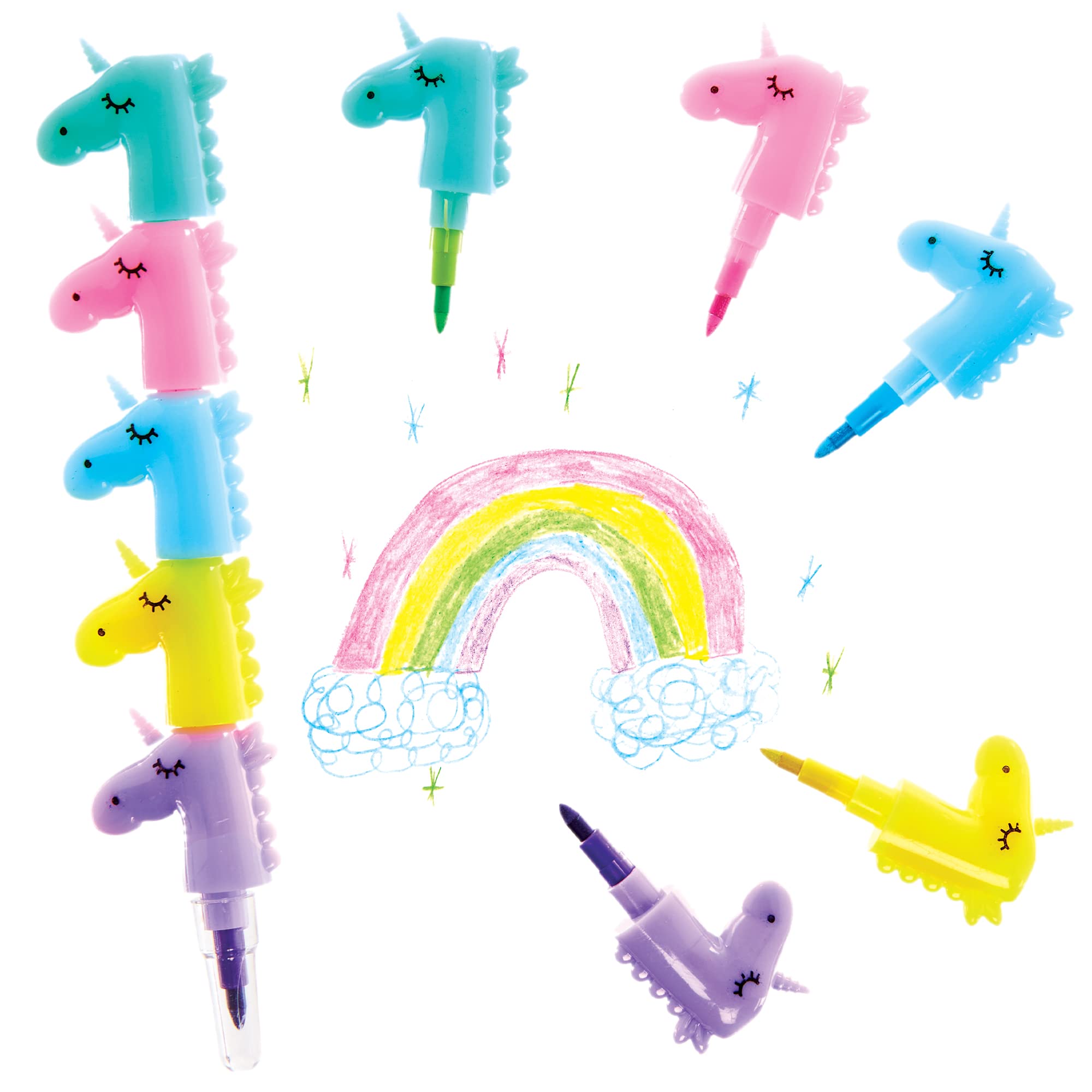 Baker Ross FX801 Unicorn Pop A Crayons - Pack of 6, Party Bag Fillers for Kids
