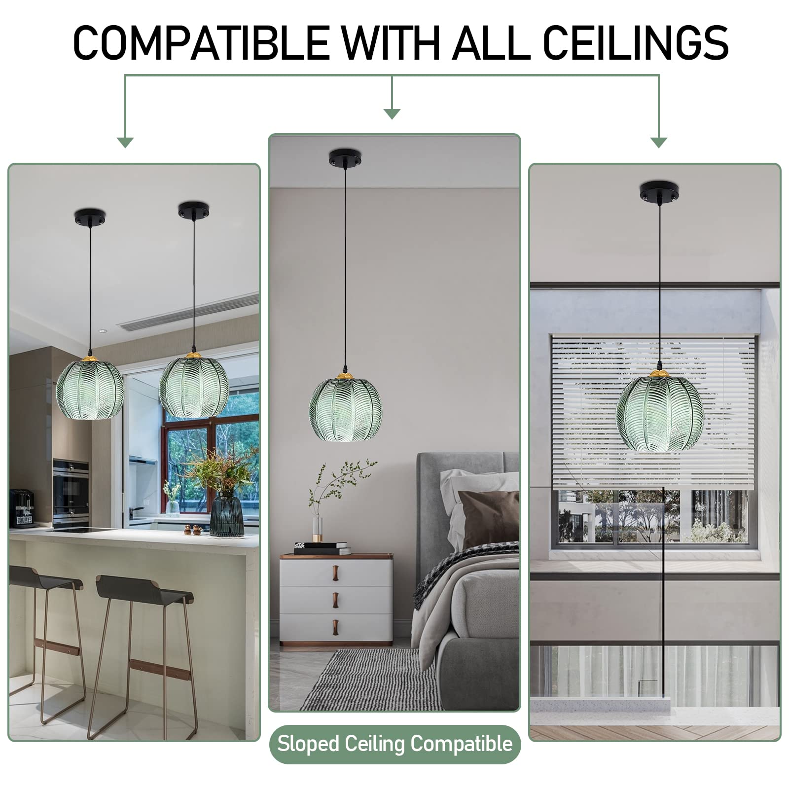Genérico Lámpara Colte De Estilo Industrial Retro, Pantalla De Vidrio Acanalado, Portalámparas Estándar E26, Cable Colte Ajustable De 150 Cm, Adecuada para Comedor (1light)