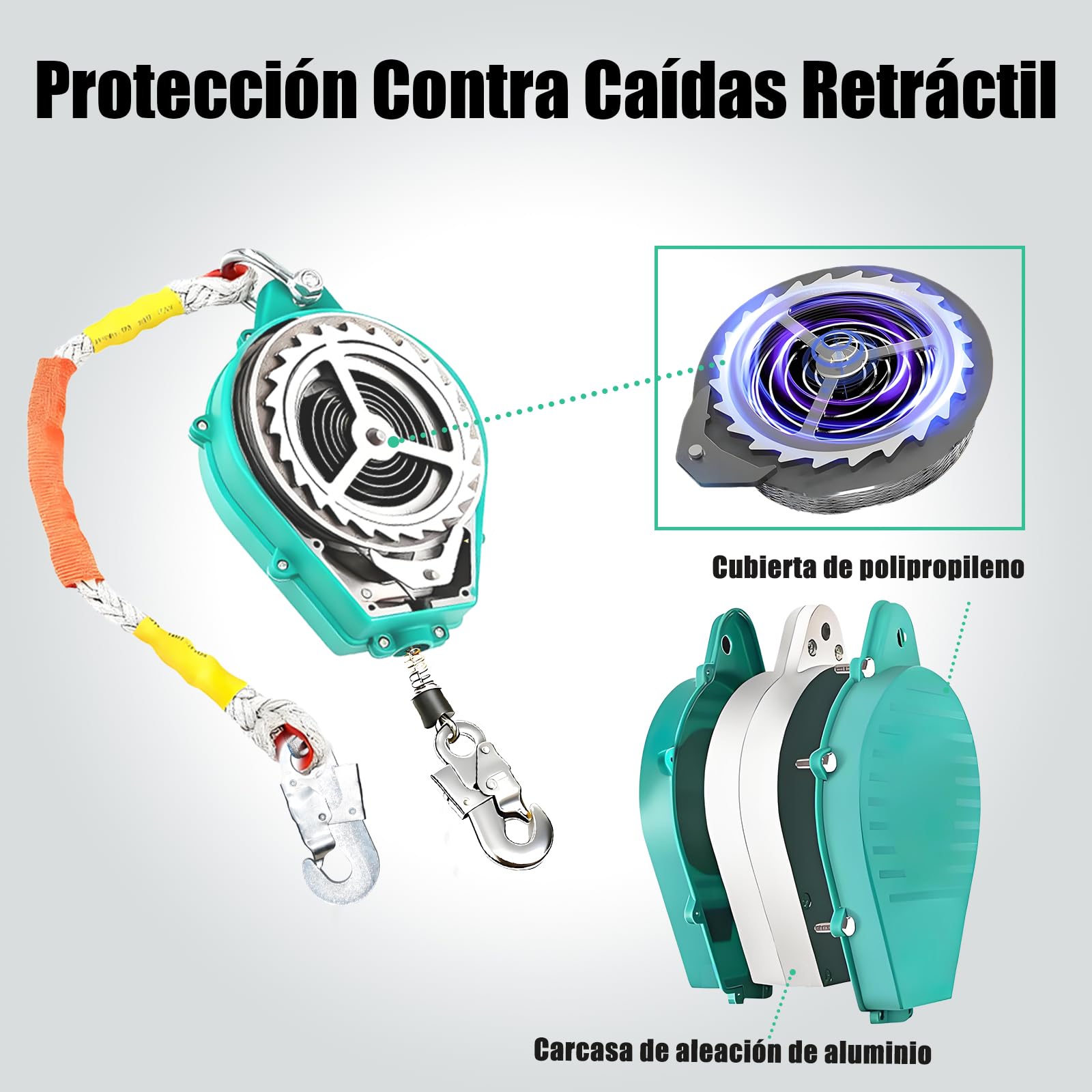 Dispositivo Anticaídas Retráctil 3–20 M con Gancho de Bloqueo | Línea de Vida Retráctil para Trabajo en Altura, Arnés de Seguridad Industrial para Construcción, Mantenimiento y Escalada