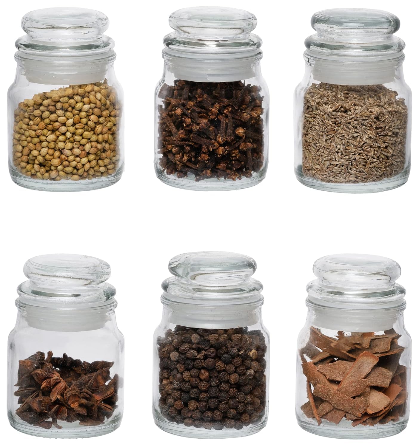 - Red-Rubby 120ML Glass Spice Jar Container, Glass Jars for Kitchen, Dry Fruit & Honey Glass Storage Container with Air Tight Lid, Container for Kitchen Storage Set, Clear, Set of 6 PCS