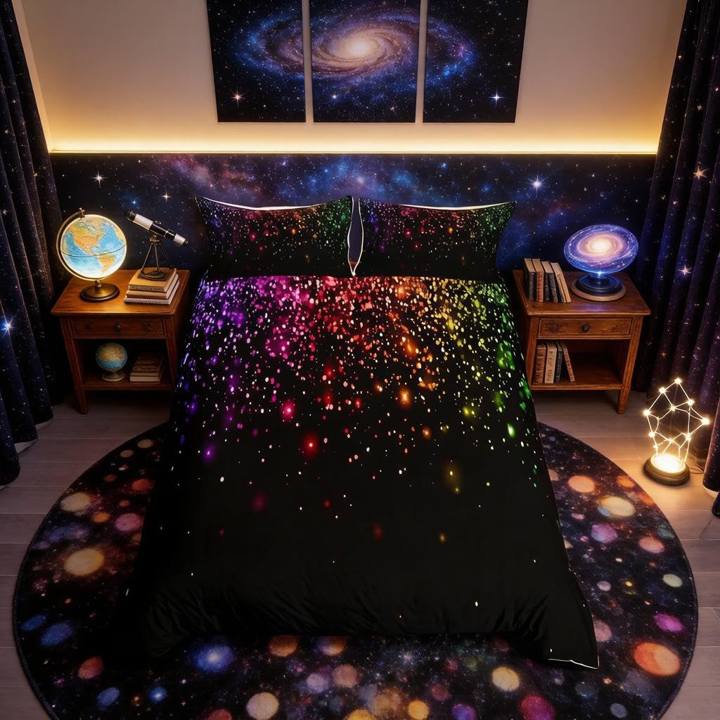 Loussiesd Girls Bedding Set Colorful Rainbow Glitter Duvet Cover Girly Chic Luxury Comforter Cover for Children Kids Teens Microfiber Modern Multicolor Trendy Bedspread Cover Room Decor Double Size — image 1