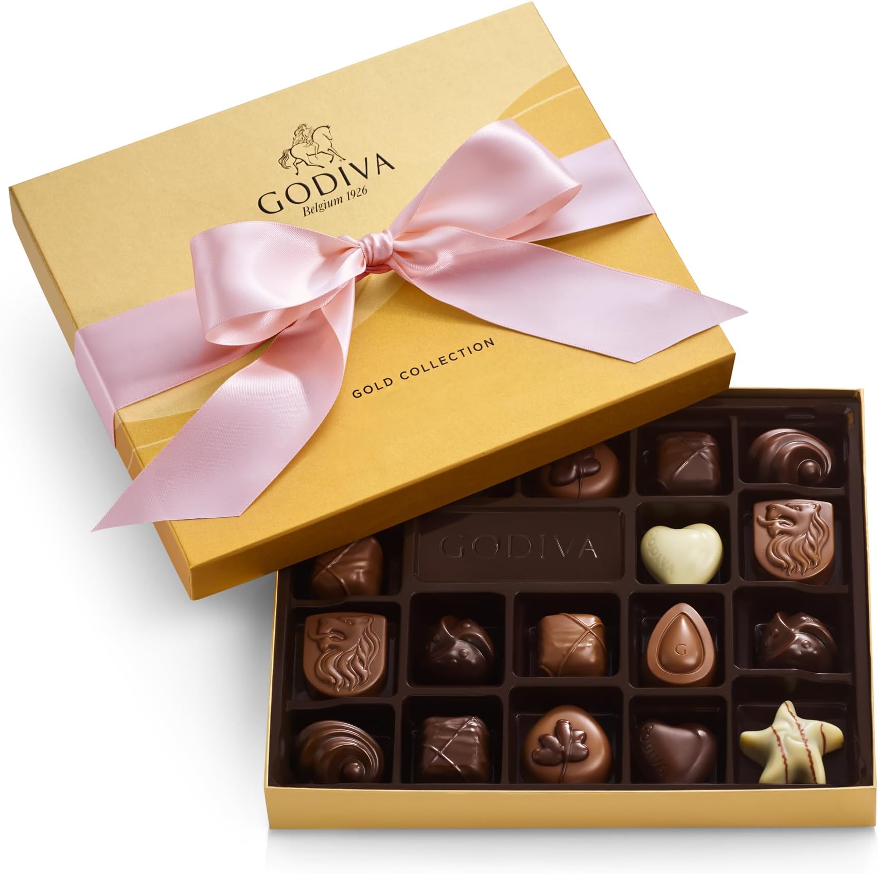 Godiva Chocolatier Pink Ribbon 18-Piece Assorted Chocolate Gift Box – Gourmet Chocolate Candy Variety Pack – Dark Caramel, Milk Chocolate, Nuts– Gift Basket for Congratulations, Birthday and
