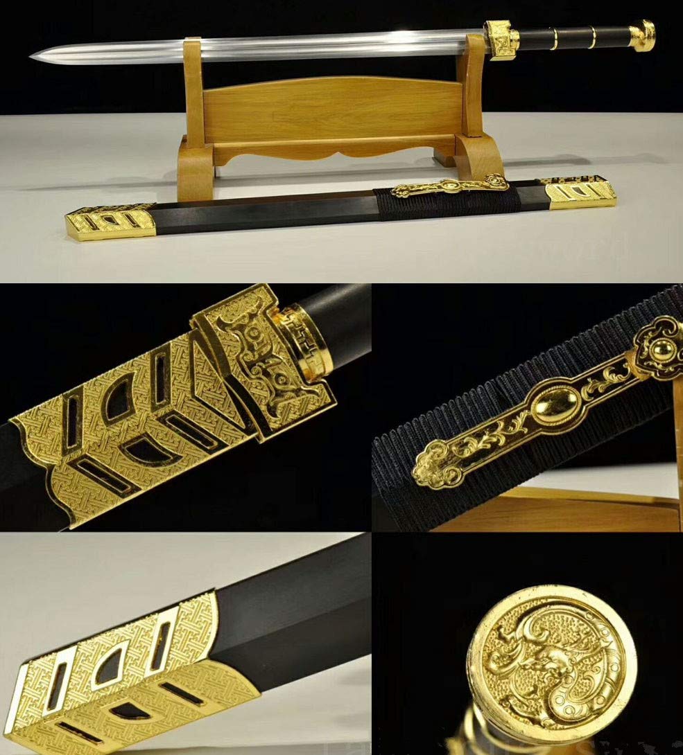 1095 HIGH Carbon Steel Two bo-hi Blade Black Wood RU YI Sword