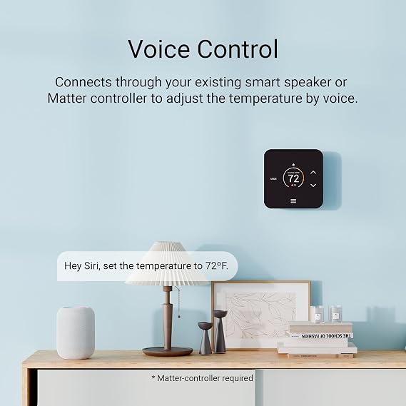 TQ1-BL Black Smart Thermostat for Home, Programmable WiFi with Matter Protocol for Temperature Control, C-Wire or Power Bridge - Works with Apple Home, Google Home - termostato inteligente WiFi