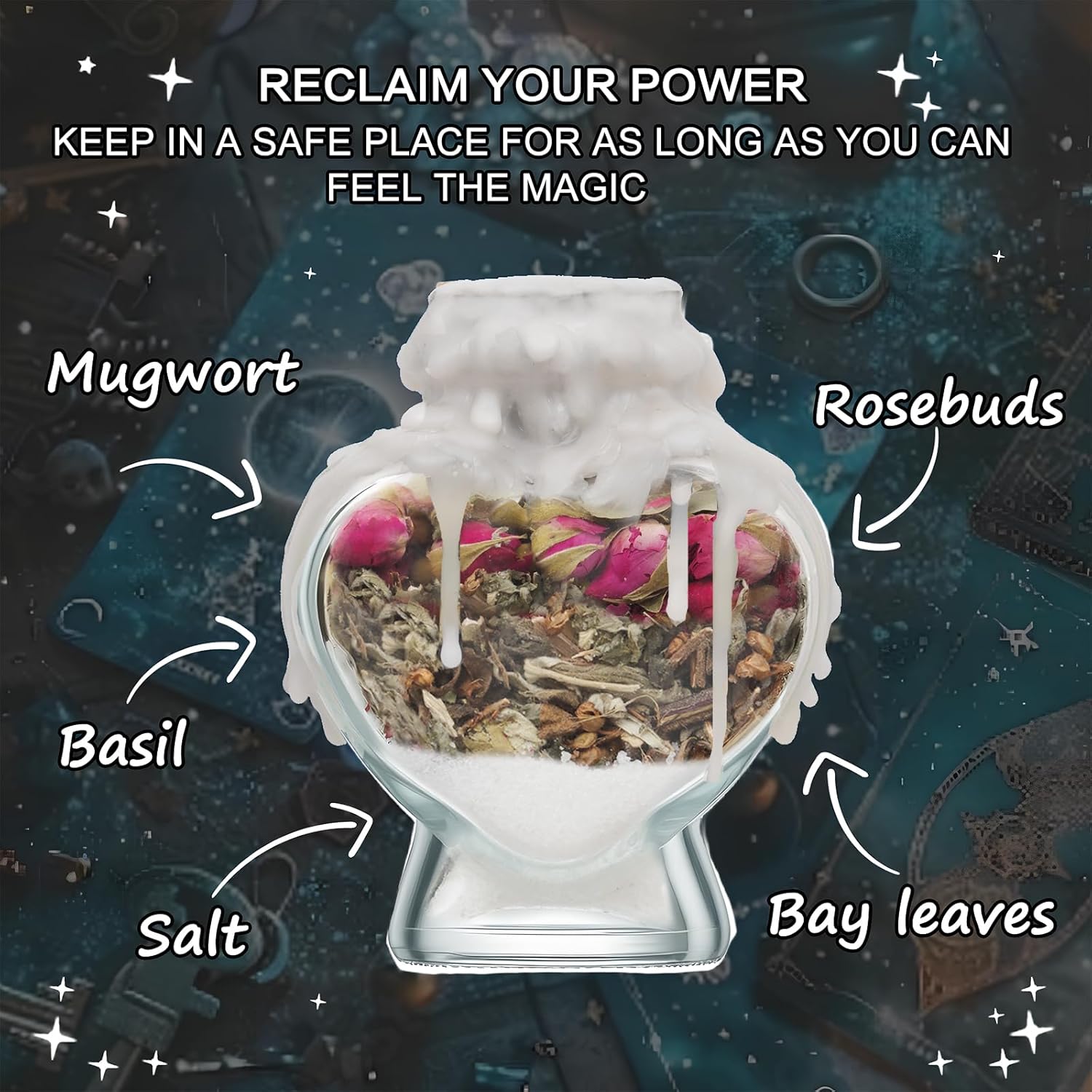 HNSHAG 50 Pack Herbs for Witchcraft, Mixed Dried Flowers Kit for Magic Spells Jars, Wiccan Pagan Rituals, Witchcraft Altar Supplies and Decor Gifts for Women, Mugwort Rosemary Candle and Soap Making