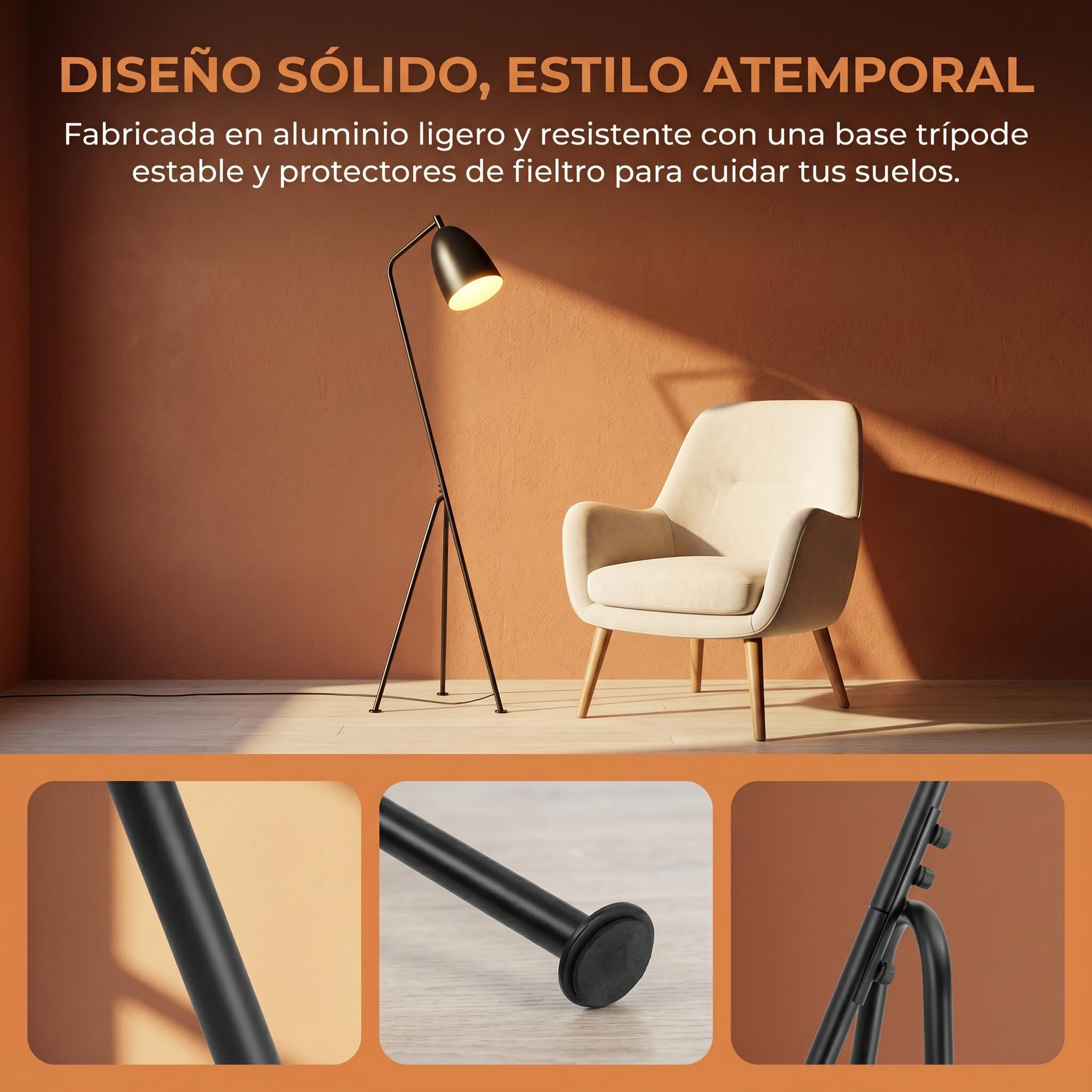 BARCELONA LED Lámpara de Pie Negra “Shoppen” Trípode 160cm, Lámpara de Suelo Negra Estilo Mid Century Nórdico Industrial, Pantalla Orientable E27, Diseño Moderno para Salón Dormitorio