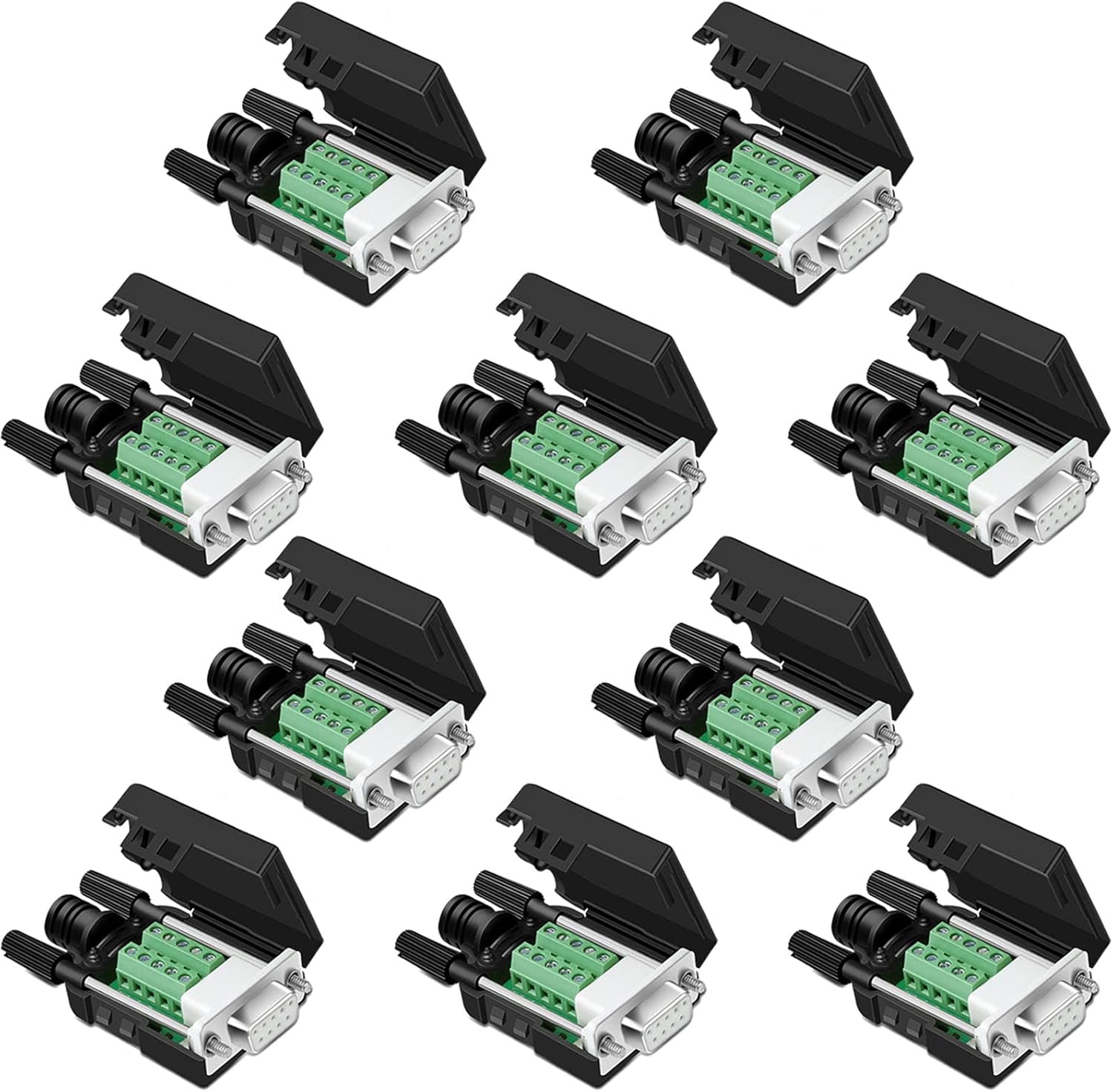 10 adaptadores seriales DB9 hembra sin soldadura RS232 D-SUB, 0.630 in más delgado 9Pin terminal de puerto sin soldadura placa de ruptura a presión