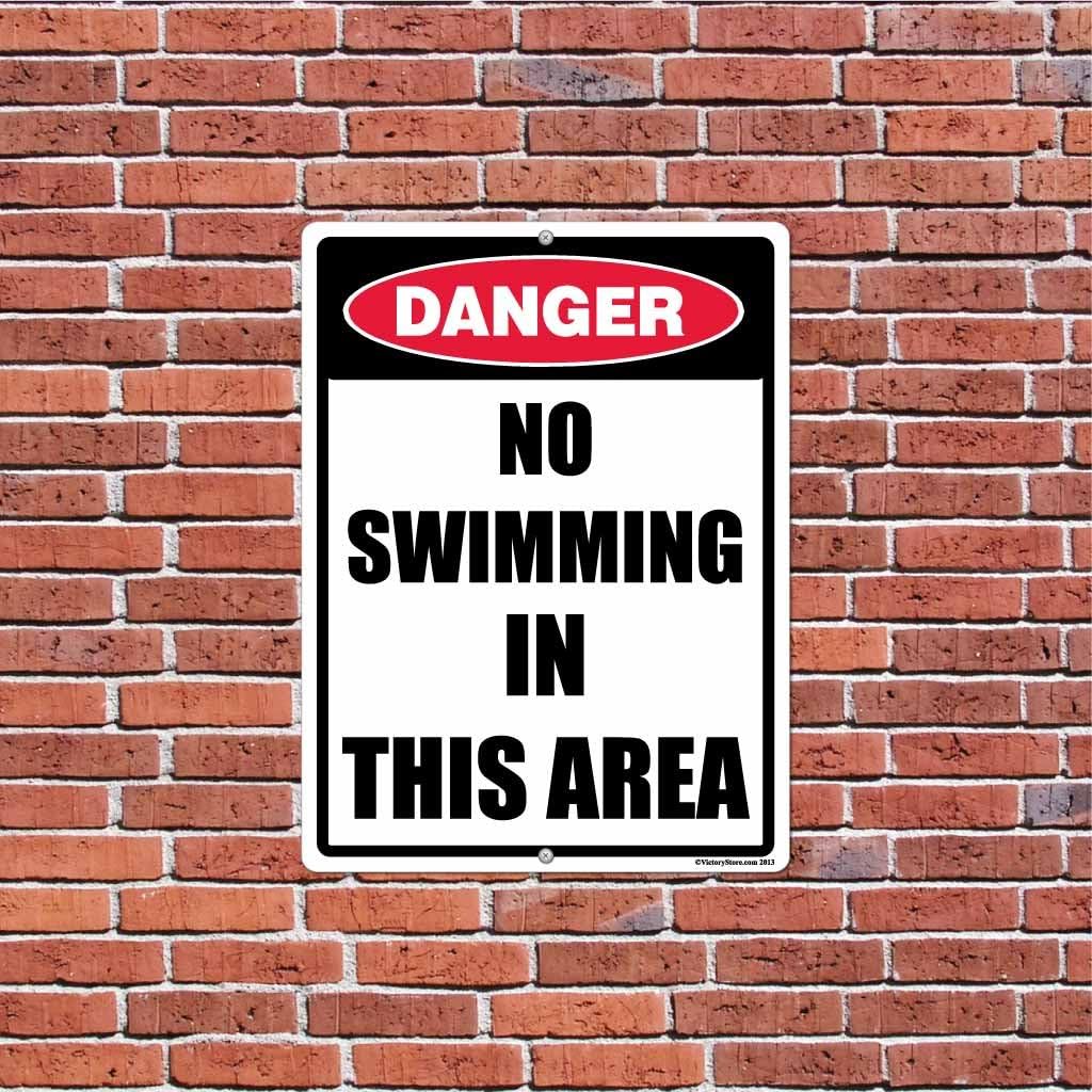 VictoryStore Yard Sign Outdoor Lawn Decorations: Danger No Swimming in This Area Aluminum Sign, Size 12 inch x 18 inch