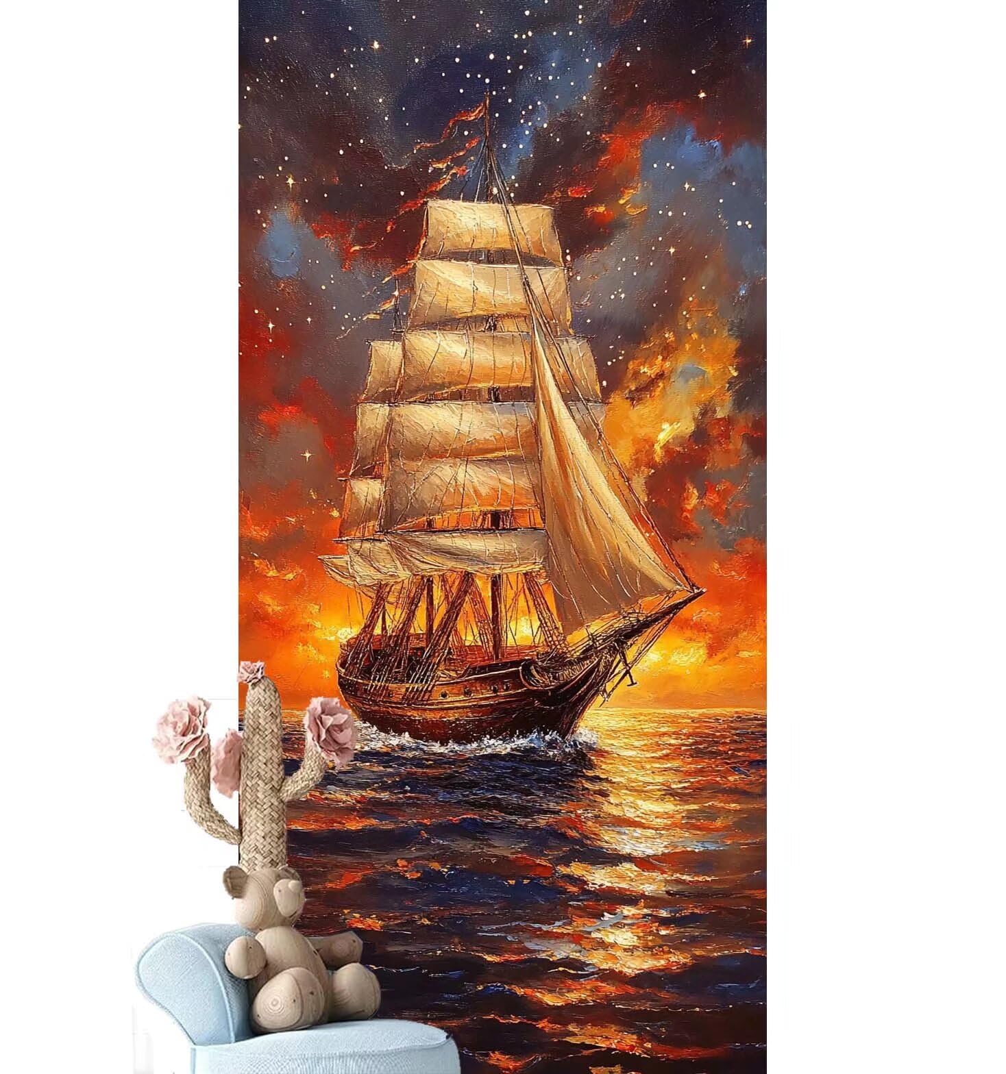 Dipingere con i Numeri per Adulti Bambini, Paint by Numbers con Pennelli Pittura a Pigmento Acrilico, Fai Da Te pittura di Numeri Kit Decora la casa Regalo (Senza Cornice)- Barca,Mare 90x260cm V-910
