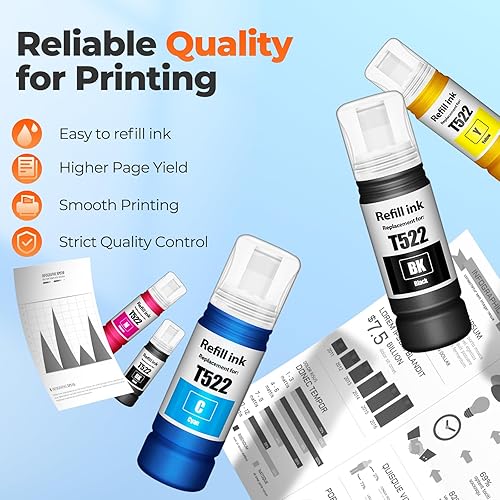 Miniatura 12 de 522 botellas de repuesto de tinta ET-4800 ET-2800 ET-2803 ET-2400 de repuesto para 522 botellas de recarga de tinta, paquete de 6 unidades para 522