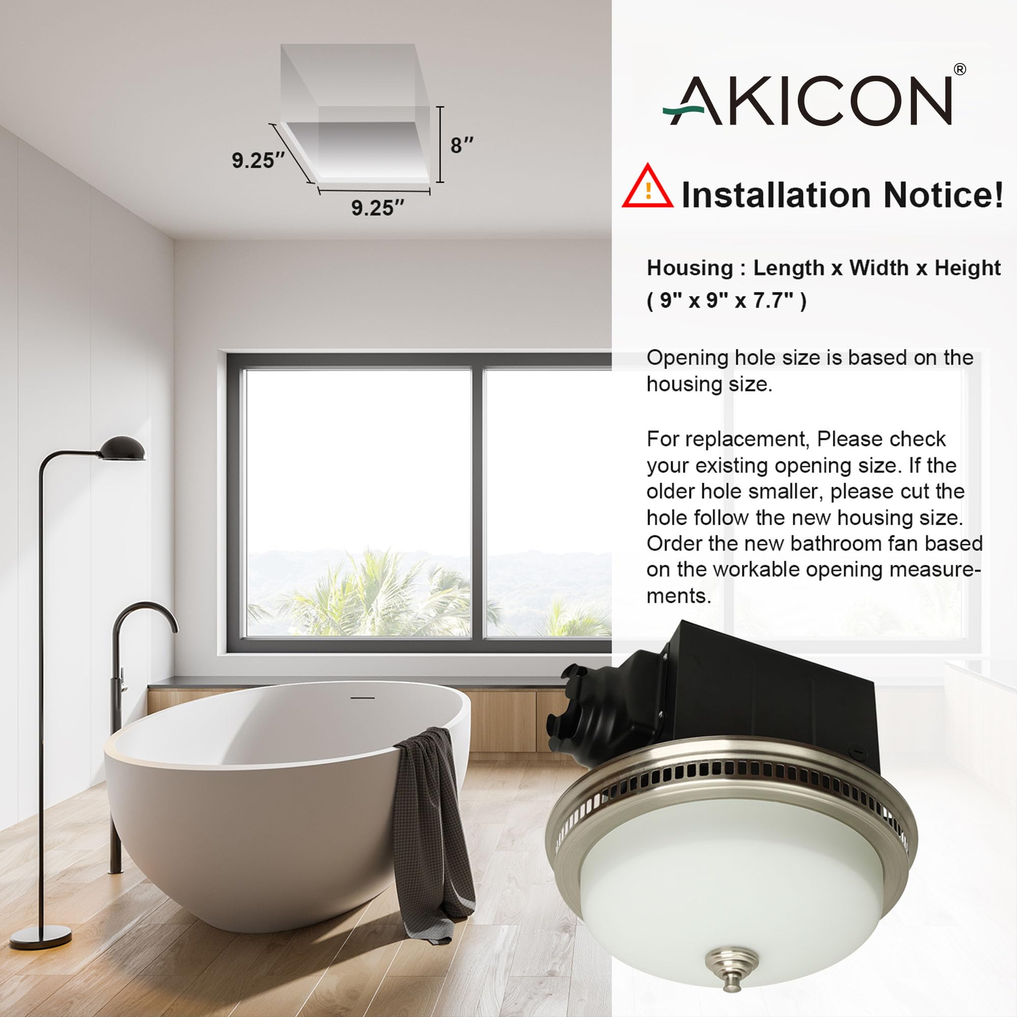Akicon Bathroom Exhaust Fan with Light, Ultra Quiet 110 CFM 1.5 Sones Ventilation Exhaust Bathroom Fan Light Combo and Nightlight, 3 Years Warranty (Brushed Nickel)