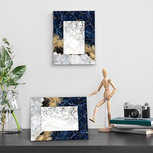 Miniatura 5 de Marcos de fotos de abstracción de mármol de 4 x 6 pulgadas, marco de fotos de madera azul dorado blanco para colgarmesa, marcos de fotos de