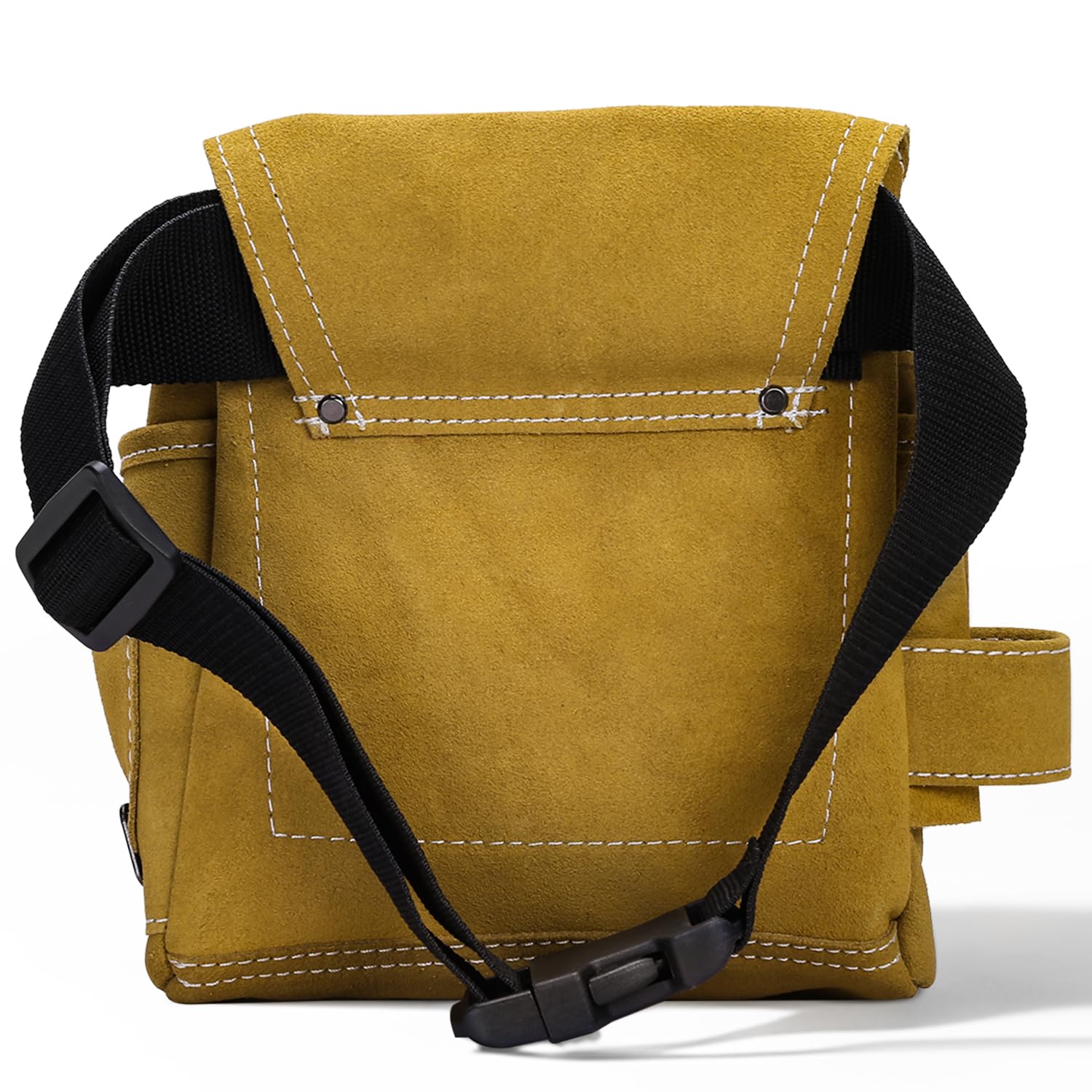 WINHUNT Pochette à outils en cuir avec ceinture réglable, 10 poches, pochettes de rangement pour outils avec porte-marteau pour charpentier, 24 x 22 x 8 cm, marron clair