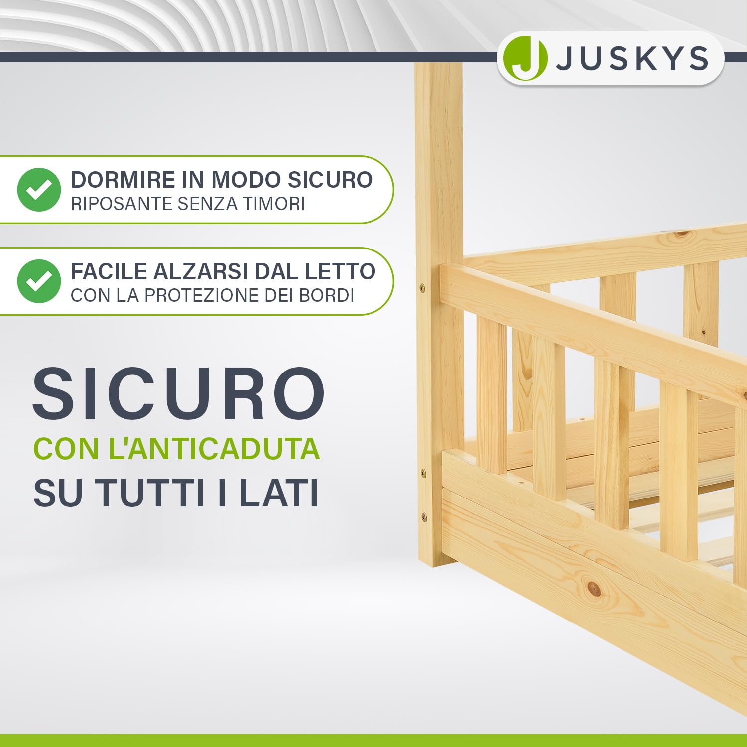 Juskys letto per bambini Marli da 80x160 cm con protezione anticaduta, rete a doghe e tetto - Letto a casetta in legno massiccio per bambini - Colore naturale