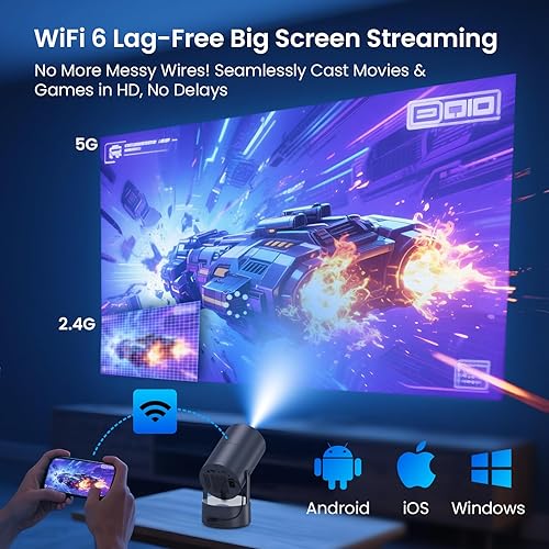 Miniatura 3 de Proyector con WiFi y Bluetooth, mini proyector portátil con batería recargable incorporada para exteriores, compatible con 1080P, enfoque eléctrico