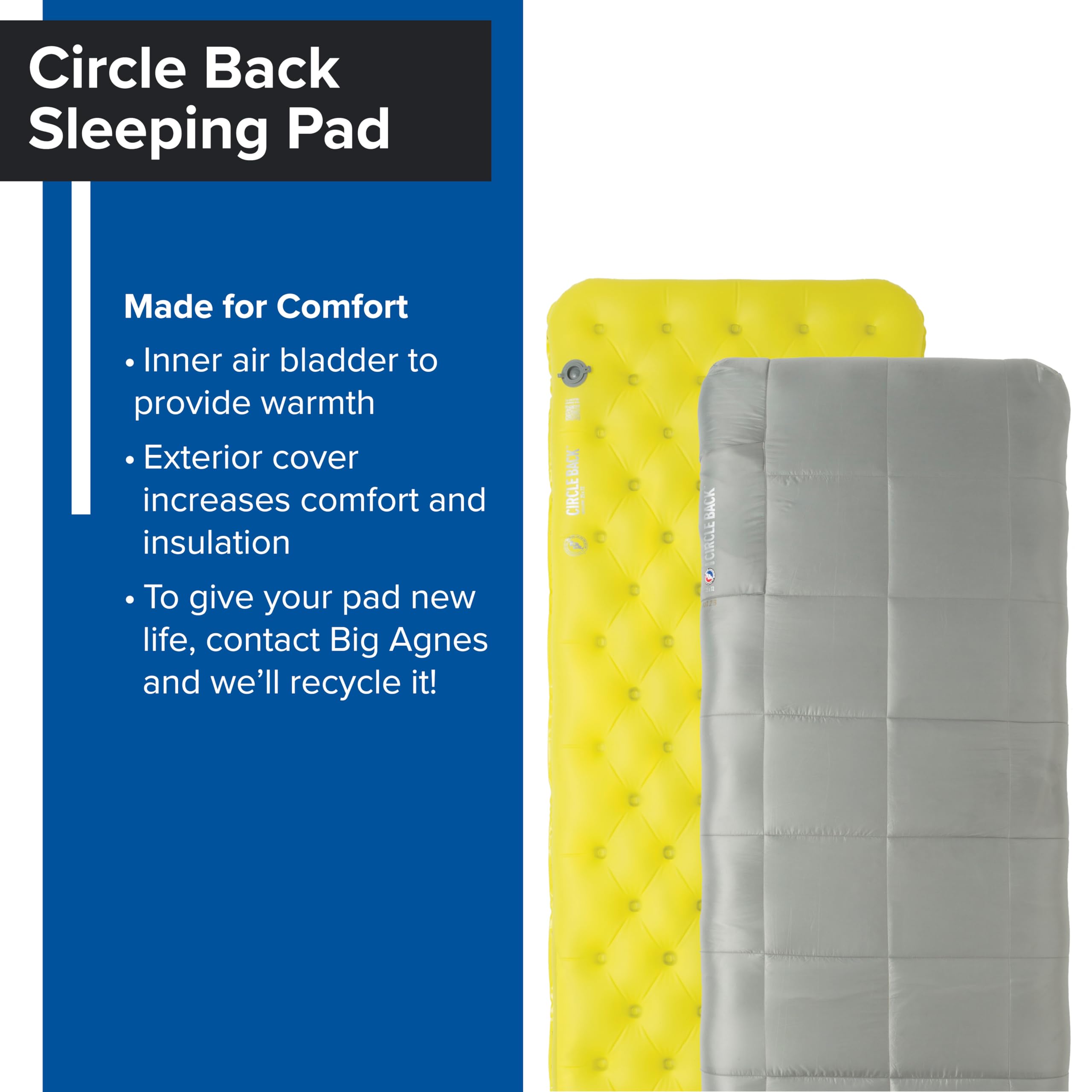 Big Agnes Circle Back Insulated Sleeping Pad - Sustainable & Recyclable 3-Season Air Pad with Removable Cover | 3-Season Camping & Backpacking - Wide Regular (25x72)