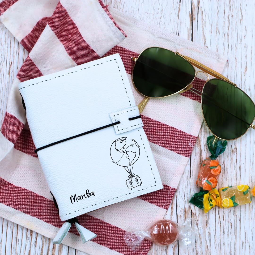 Diario di viaggio Personalizzabile: Taccuino in pelle A6 con 3 quaderni, 14x11cm. Ideale come Taccuino da viaggio tascabile stile Midori. Idea regalo per sposi, amici, maestre, mamma, colleghi