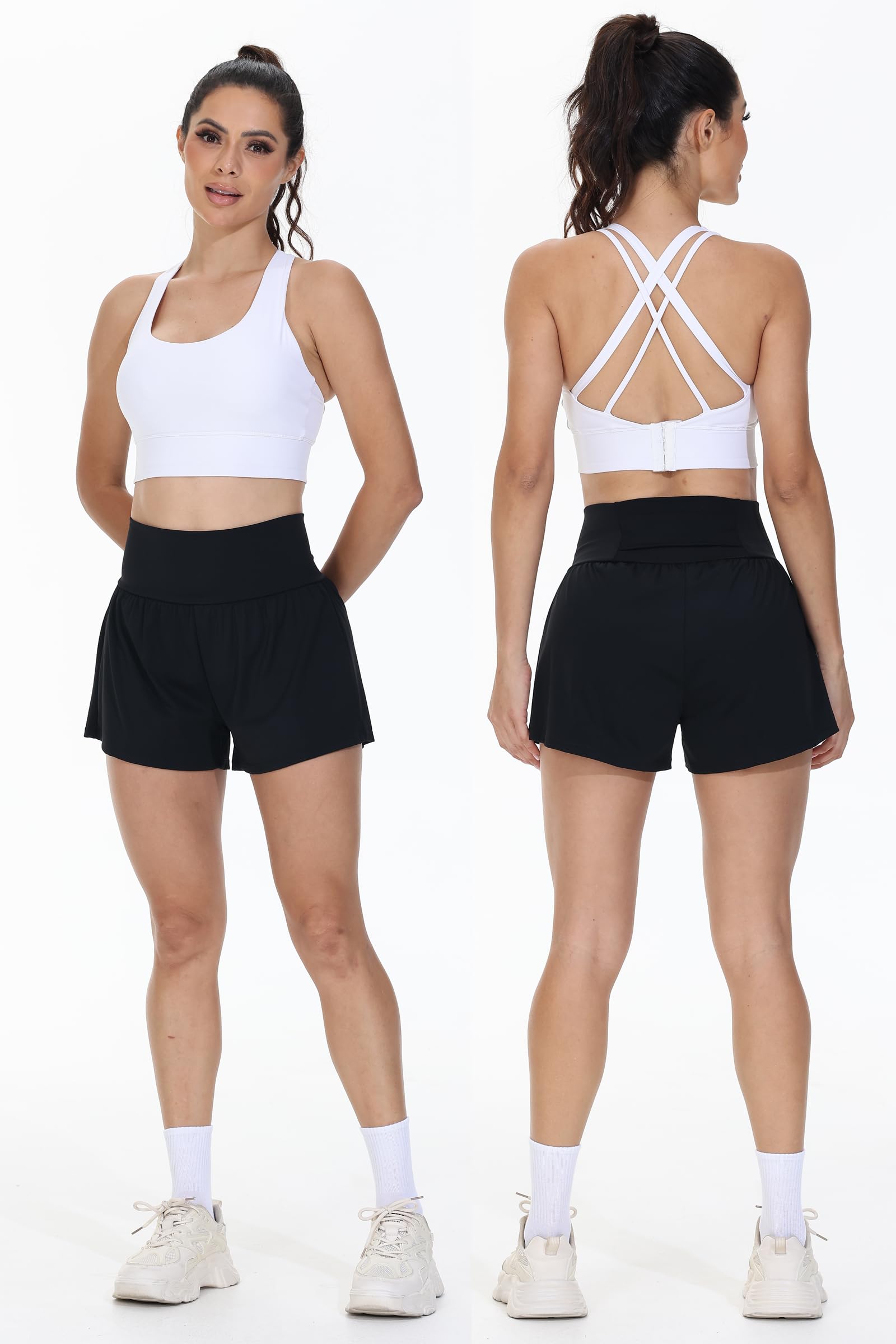 Blaosn Flowy Laufshorts für Damen, Workout, athletisch, Fitnessstudio, Yoga, hohe Taille, mit Taschen, niedlich, kurze Hose, lässiger Sommer