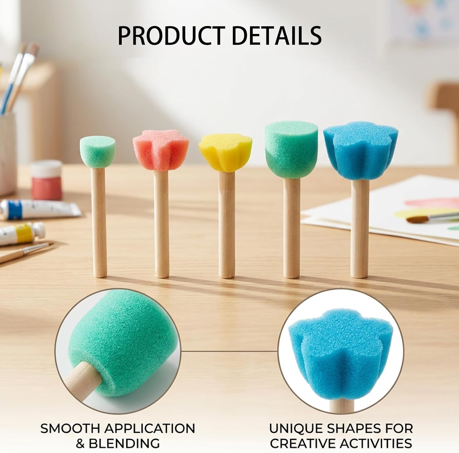 30Pcs Paint Sponges, Round Sponge Paint Brush, Circle Sponge Paint Brushes for Art Projects, Craft Painting Tools with Durable Sponge Material