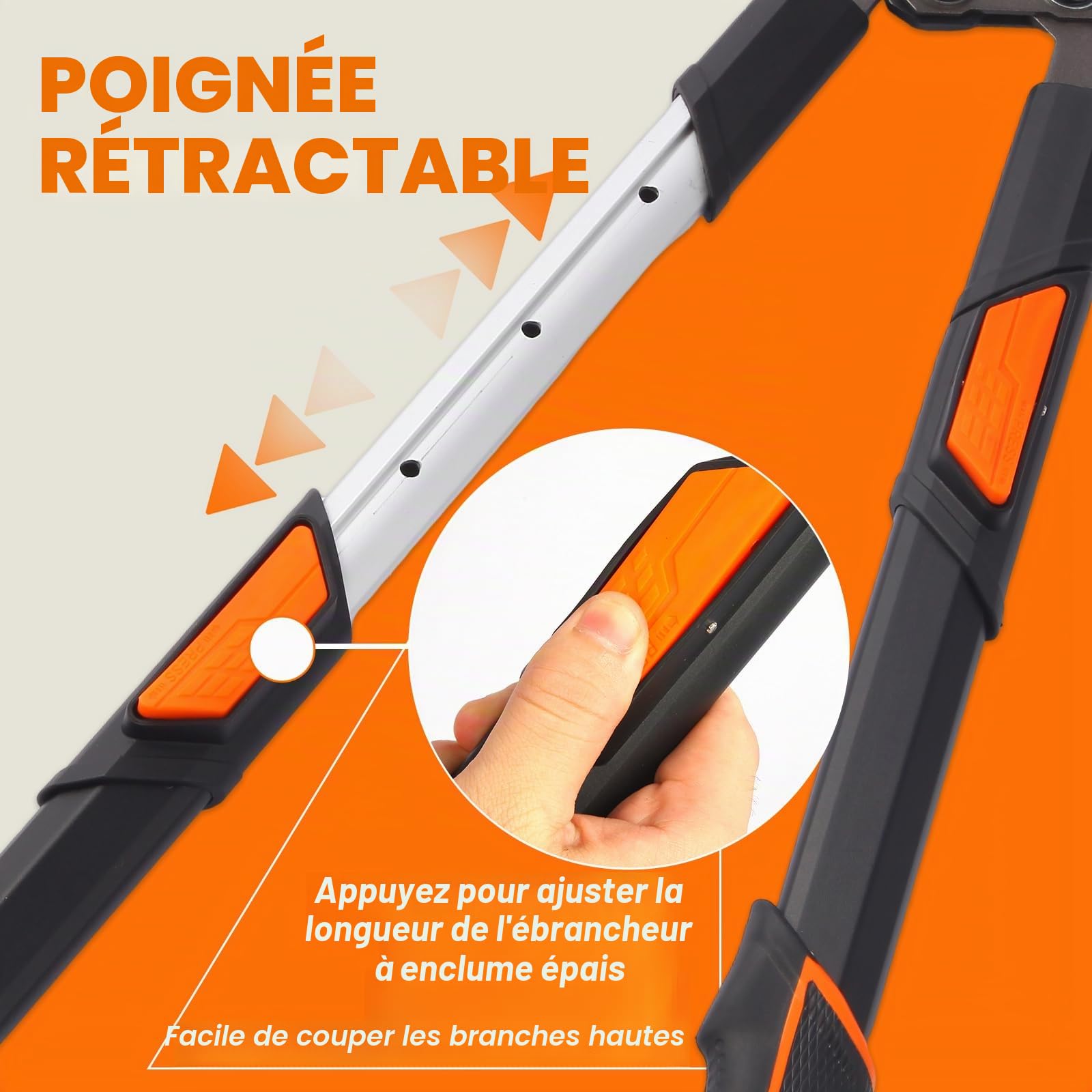 AIRAJ Coupe Branche Telescopique 68-88cm, Coupe-Branche de Jardin Rétractable avec lames 55C Revêtues d'une Couche Antirouille/Poignée Antidérapante,Peut Tailler des Branches épaisses Jusqu'à 5.5cm.