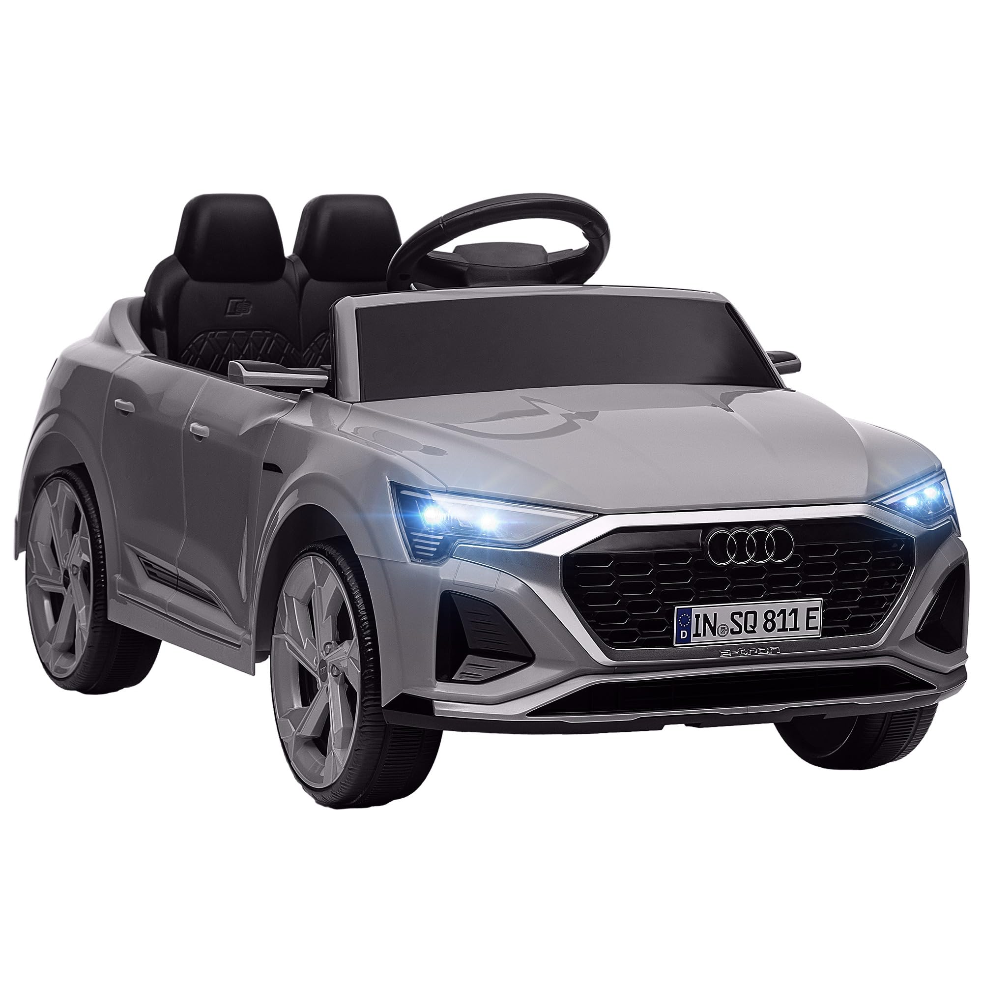 AIYAPLAY Coche Eléctrico para Niños de +3 Años Audi Q8 Etron sportback Carro Eléctrico Infantil con Batería 12V Mando a Distancia Ruedas con Suspensión de Muelles Faros Bocina y Música Gris