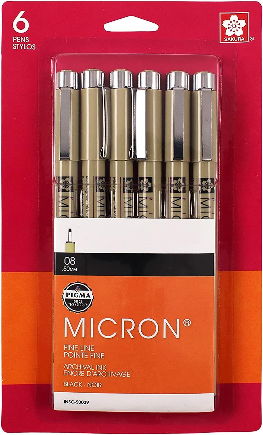 SAKURA Pigma Micron Fineliner Pens - Archival Black Ink Pens - Pens for Writing, Drawing, or Journaling - Black Colored Ink - 08 Point Size - 6 Pack