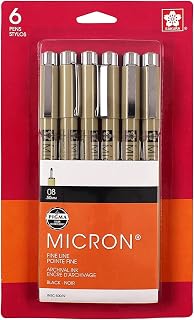 SAKURA Pigma Micron Fineliner Pens - Archival Black Ink Pens - Pens for Writing, Drawing, or Journaling - Black Colored Ink - 08 Point Size - 6 Pack