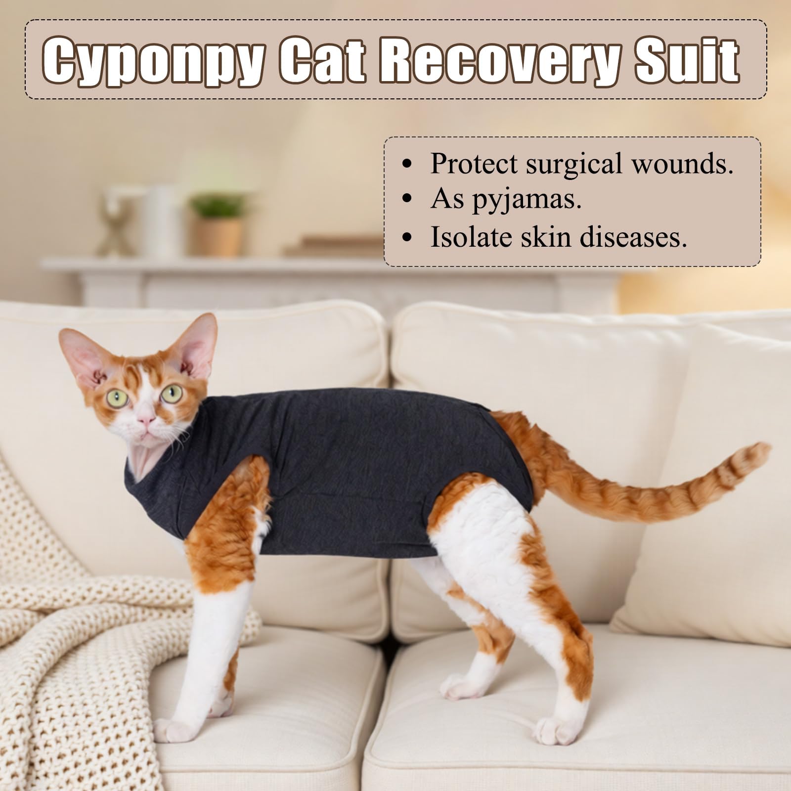 Combinaison de convalescence chirurgicale pour chat - Body pour chat - Body anti-léchage avec fermeture éclair post-opératoire - Combinaison médicale de convalescence pour chaton - Combinaison