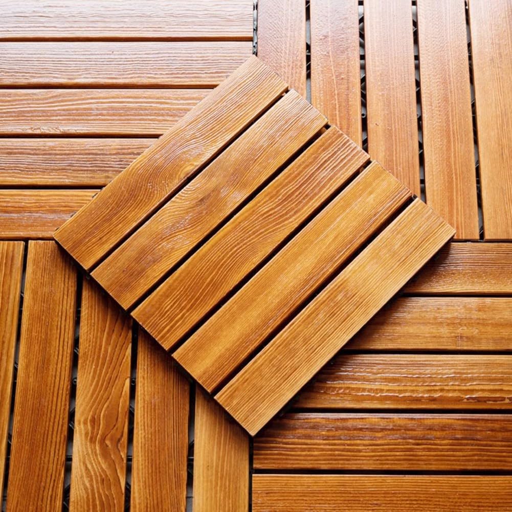 Littimoon Wooden Flooring 4 PCS Easy Installation Anti-Carbonized Wood Splicing Board Thickened Pine Floor Garden Floor Boards