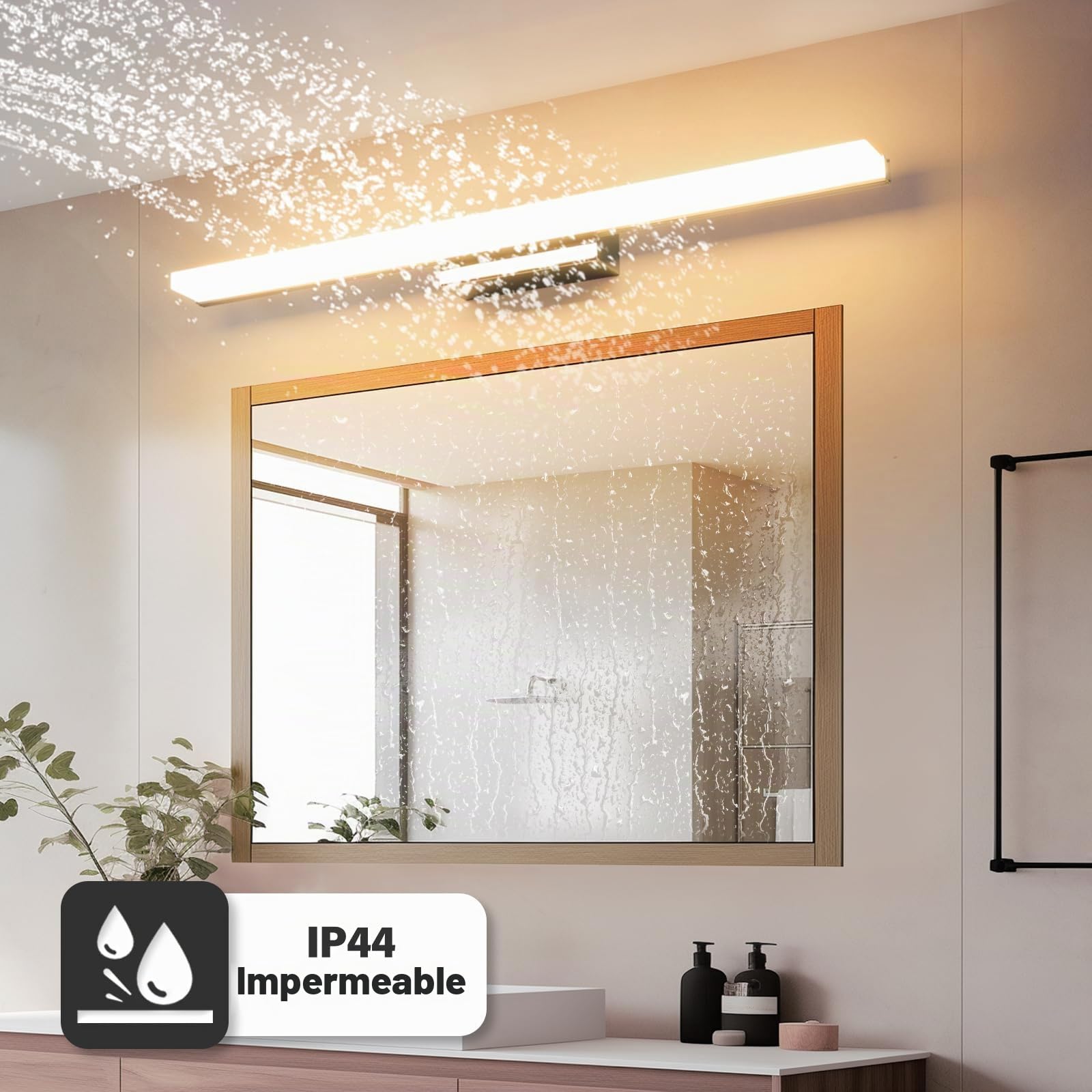 Led Aplique Espejo Baño, 60CM Luz Espejo Baño IP44 Blanco Frio 3000K Pared Luz, 10W Lampara Apliques de Para de Impermeable Plata