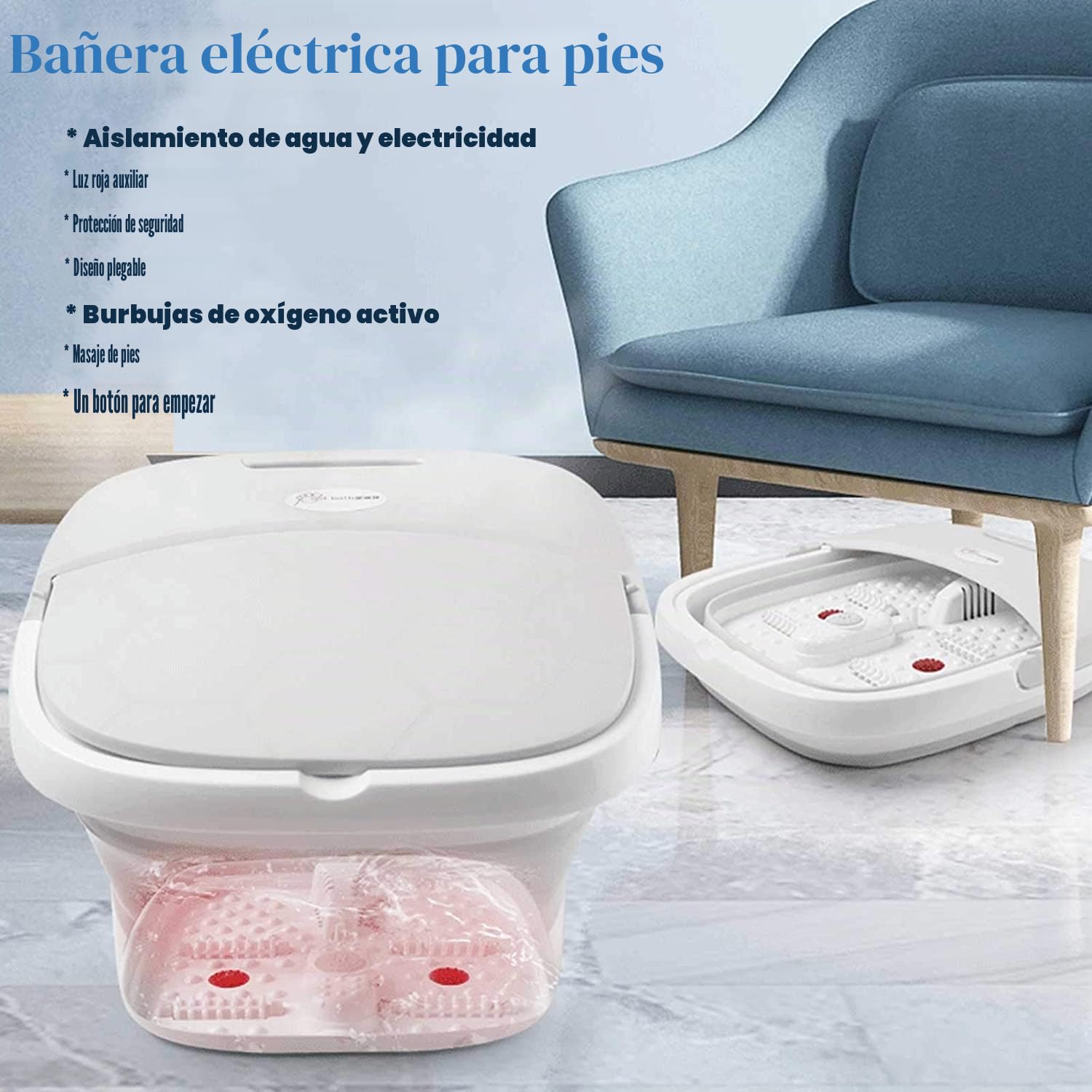 TopHomer Masajeador de Pies Plegable, Baño de Pies Eléctrica 500W, Hidromasaje de Pies con Calefacción + Burbujas + 4 Rodillos de Masaje + Vibración, Pedicura de Pies para Relajar los Pies Cansados
