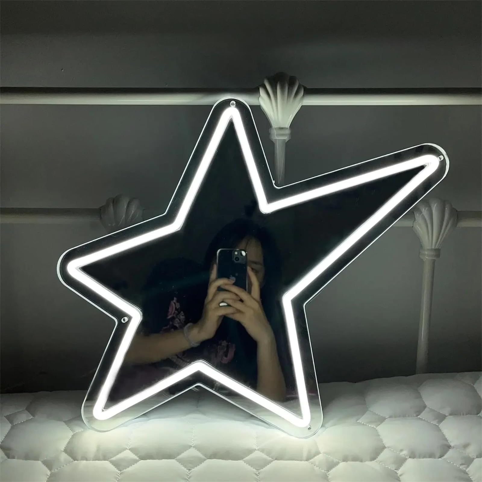 Panneau Lumineux néon Miroir étoile pour décoration Murale, USB, LED, pour la Maison, la Chambre à Coucher, Les Jeux, Les fêtes de Filles, Les Chambres d'enfants, veilleuse