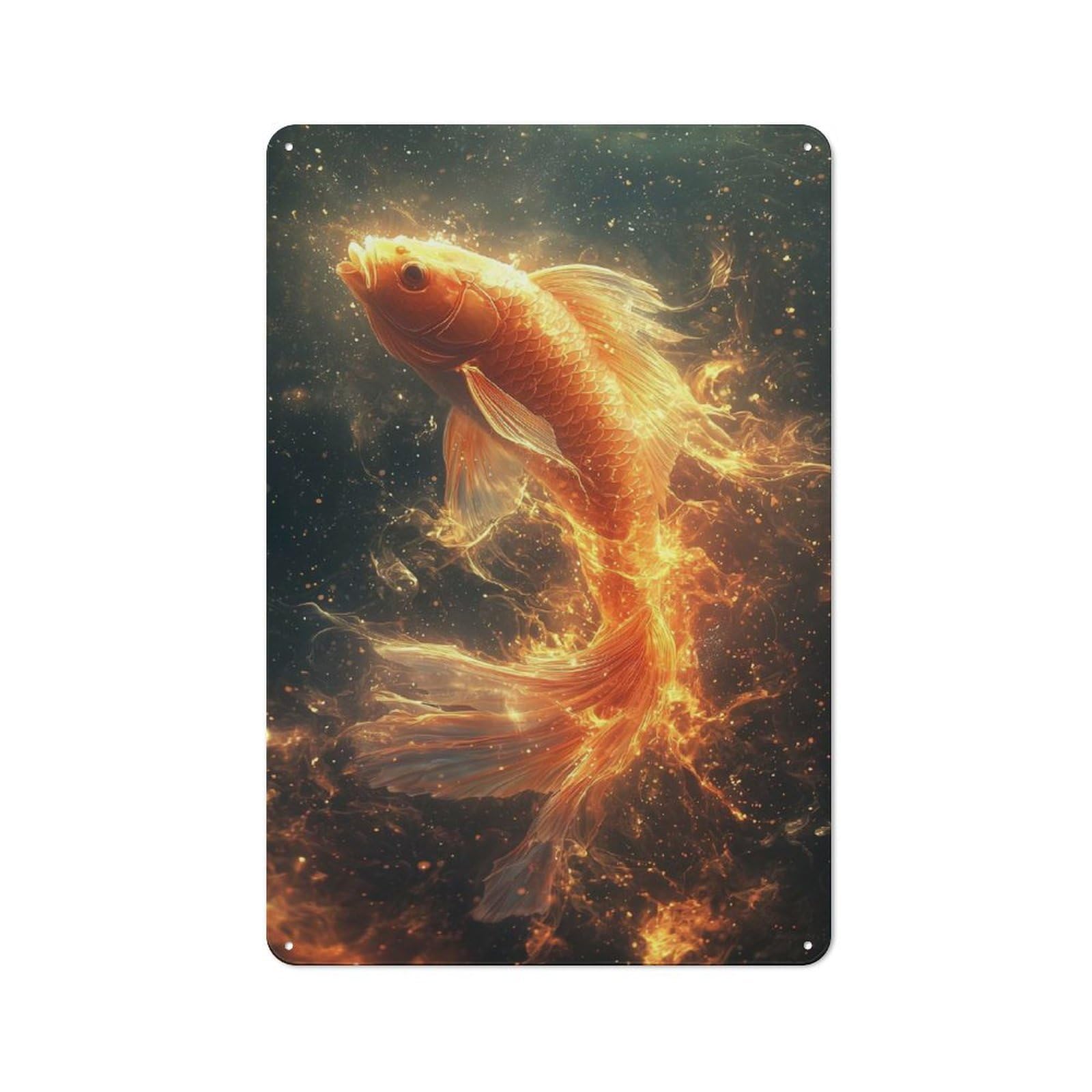 Junmoney Fiery Goldfish 30X20cm Retro Metal Plaque With For Kitchen Or Home Bar, For Garage, Workshop And Man Cave Decoration