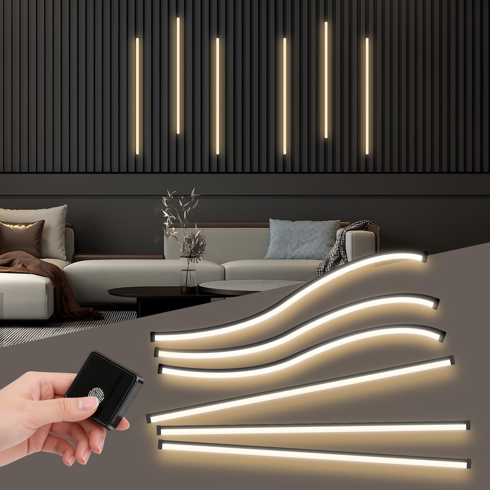 Akustikpaneele Beleuchtung, Dimmbare Zuschneidbar Eingebetteter Warmweiss 6 LED Strips mit Berührungssensor Einfache Installation für Akustikpaneele Regale Schränke Unterflurbeleuchtung