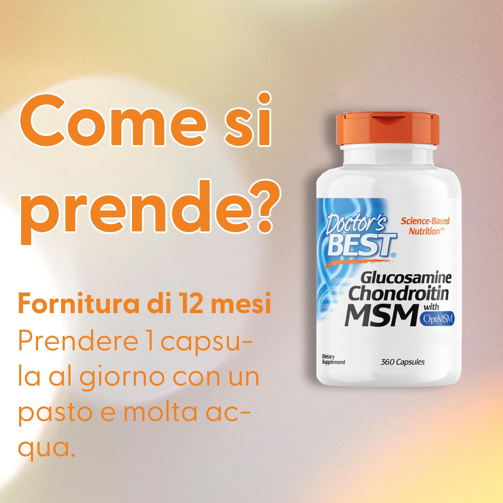 Doctor's Best, Glucosamina-Condroitina MSM, con OptiMSM, 360 Capsule, Testato in Laboratorio, Senza Soia, Senza Glutine, Non OGM