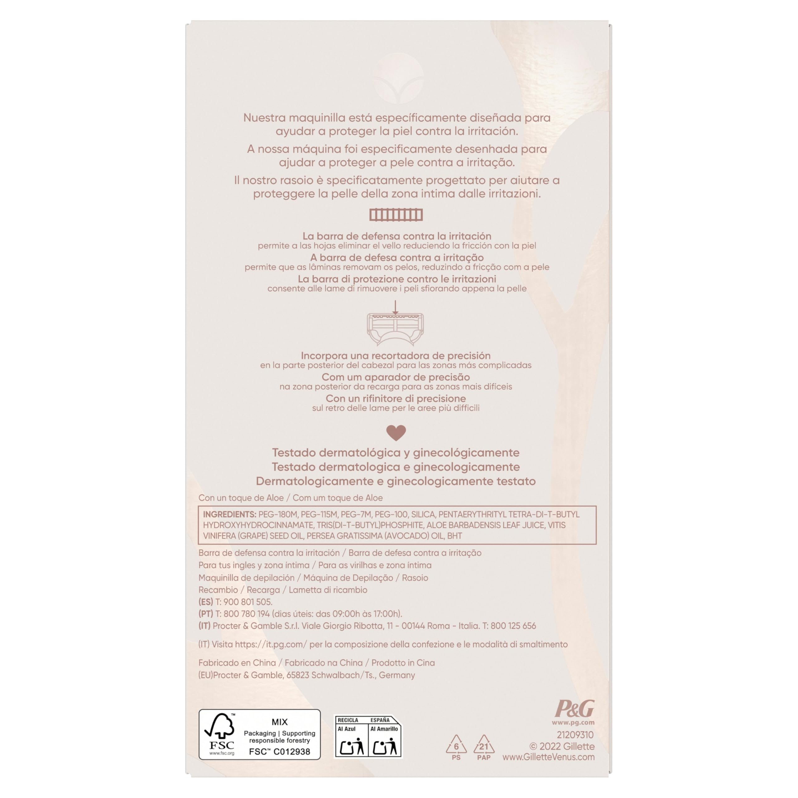 Gillette Venus, Rasoio per Peli e Pelle della Zona Intima + 2 Confezione di Lamette di Ricambio, Rasoio Parti Intime Donna, Lamette Donna Gillette Venus Ricariche