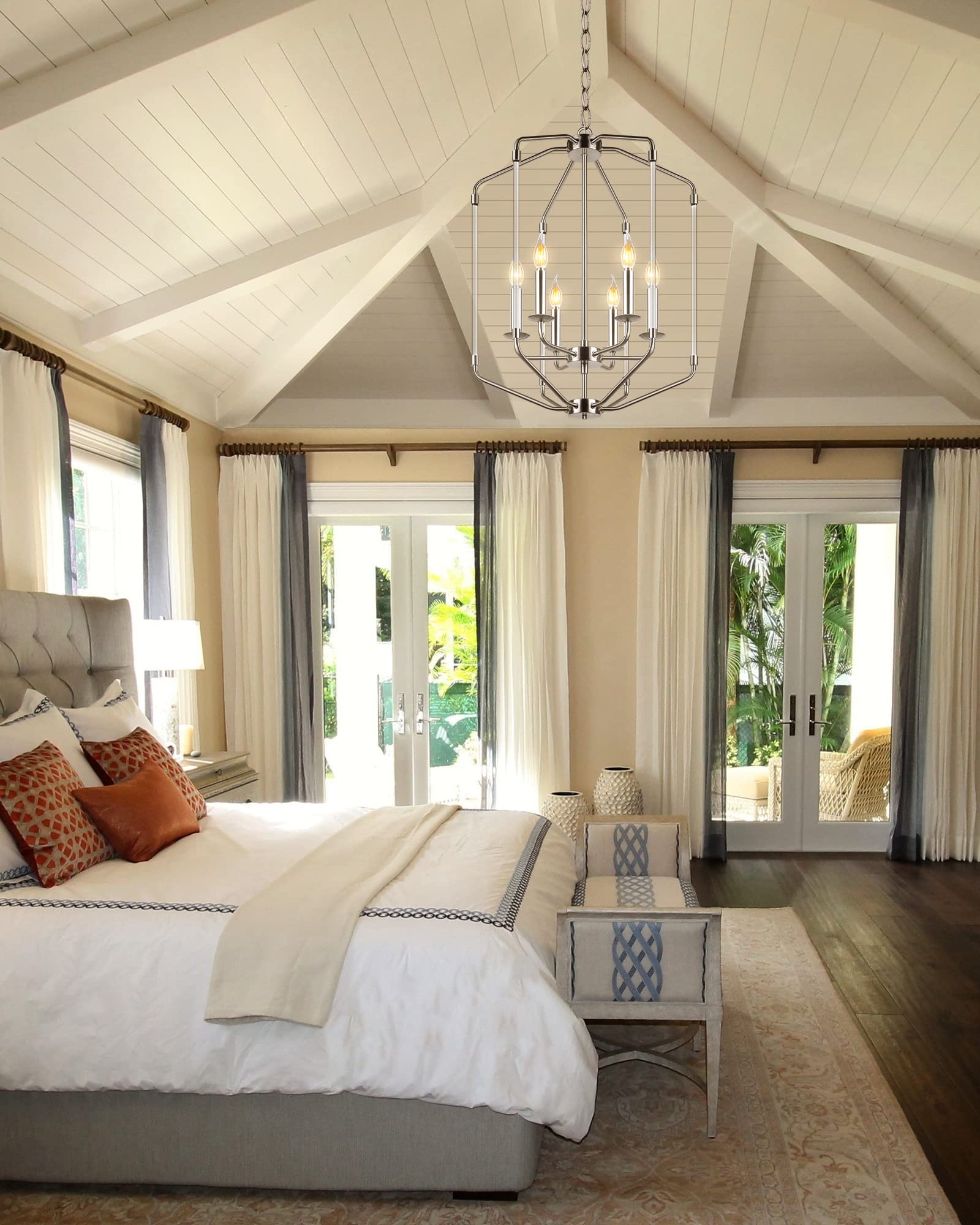 SEABLE Farmhouse Chandelier for Dining Room 6-Light Brushed Nickel Modern Pendant Light Fixture Industrial Hanging Ceiling Light for Kitchen, Foyer, Entryway, Bedroom, Over Table