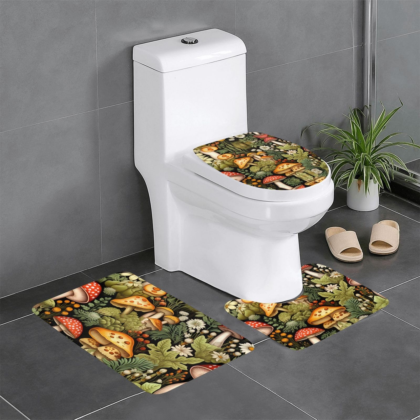 Tapis de salle de bain pour baignoire motif champignon ambiance nature