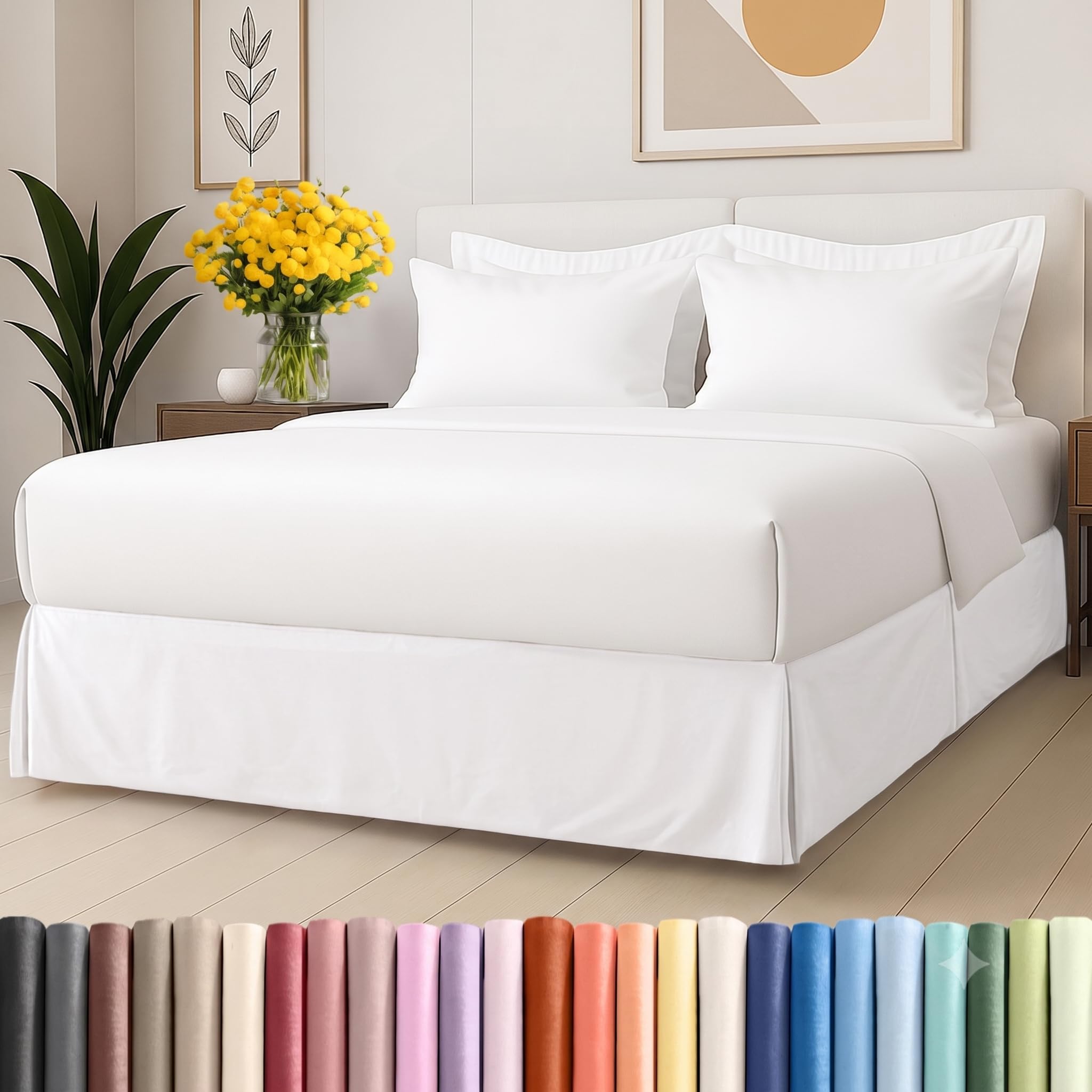 pleated bed skirt queen size - 3 sided pleated bed skirt - 12 inch, white