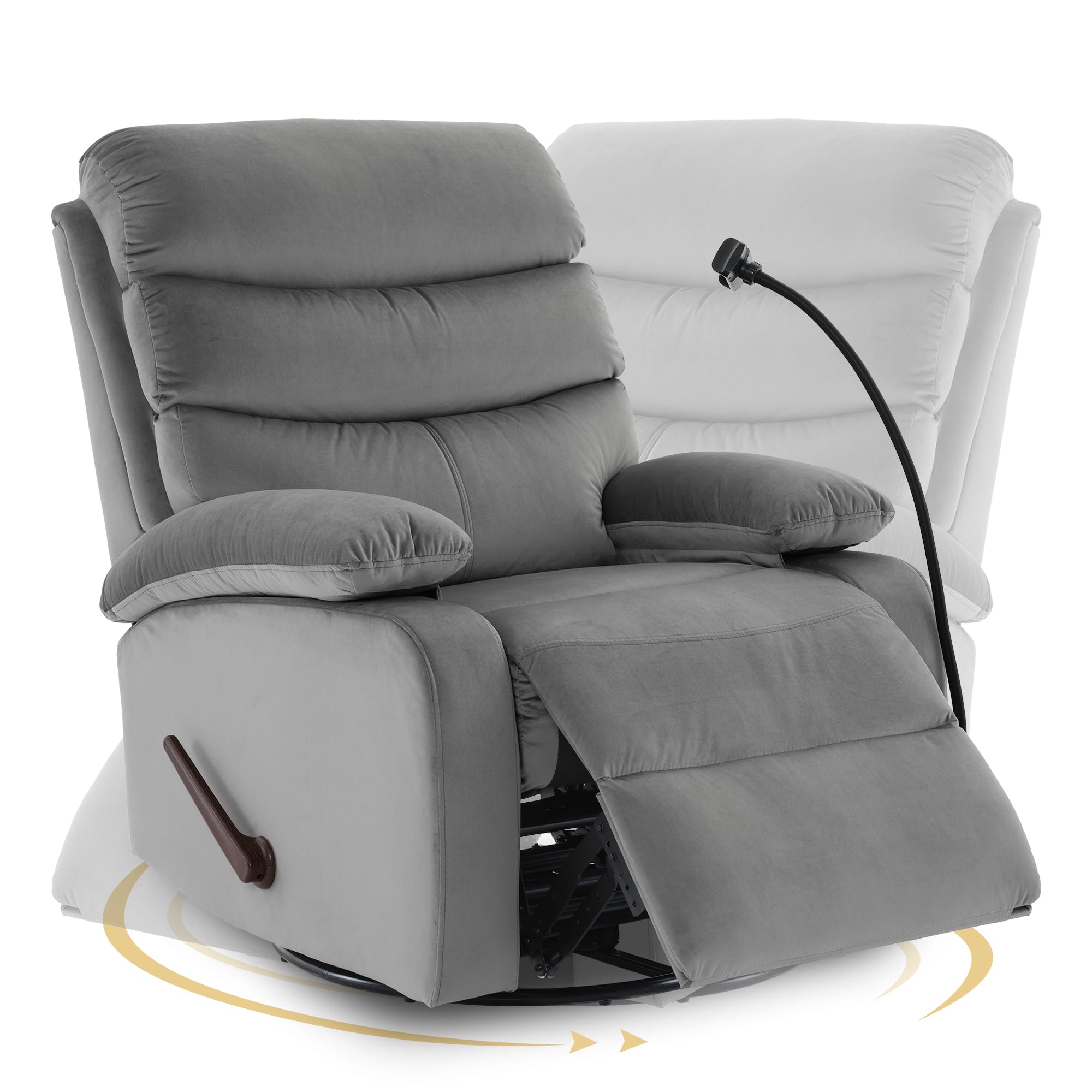 hzlagm Swivel Rocker Recliner Chairs, Manual Rocking Recliner Chairs for Adults, Small Recliners for Small Spaces, Single Sofa Recliner for Living