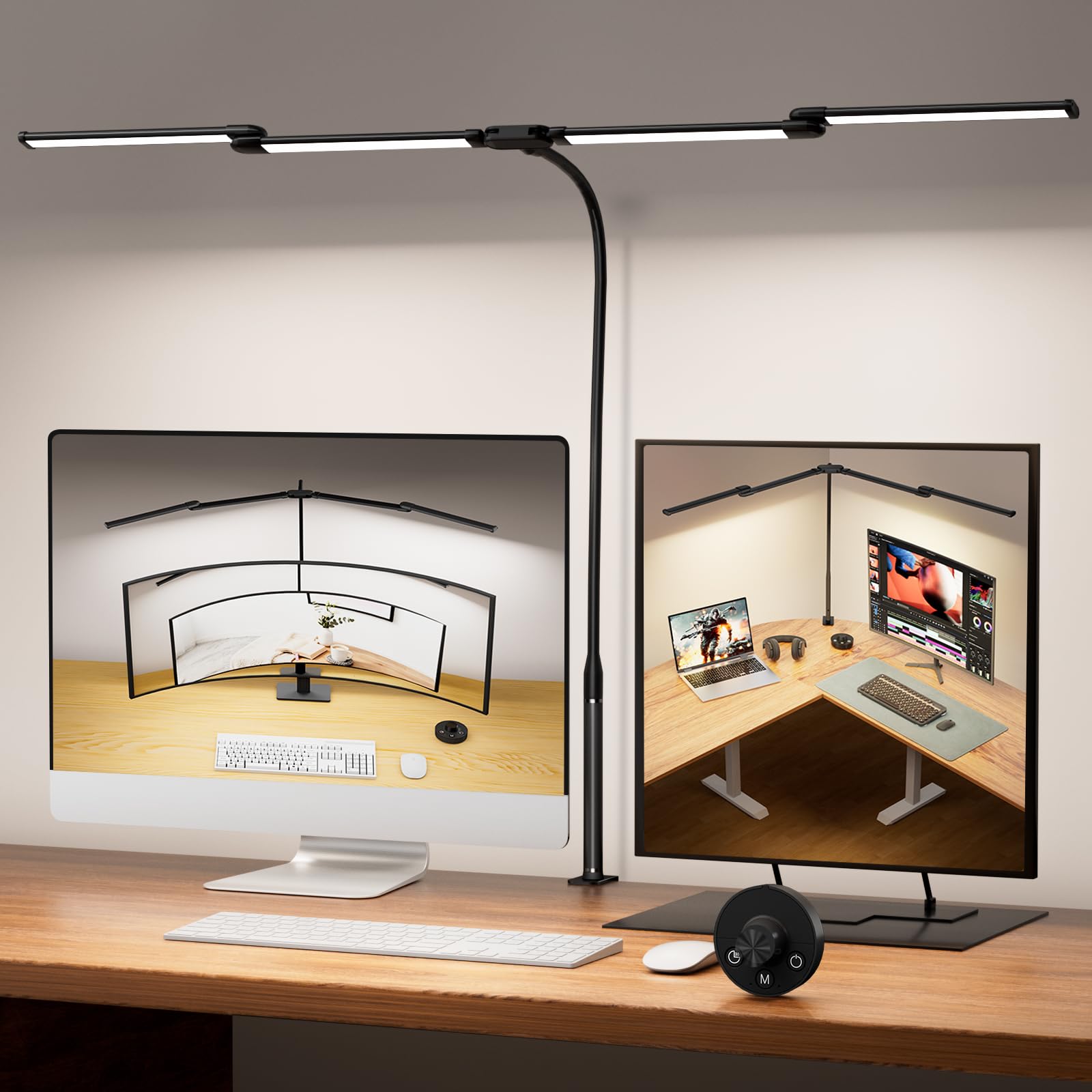 Woputne Black Led Desk Lamp With Clamp, 24W Ultra Bright Architect Desk Lamp, 5 Modes Stepless Dimming, Long Flexible Neck Desk Light, Home Office Task Table Lamp With Usb Adapter,