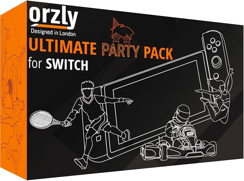 Orzly Nintendo Switch Parti Kiegészítő Szett Kontroller Grip-ekkel, Verseny Kormányokkal, Tánc Csuklópántokkal és Tenisz Ütőkkel - 16 Parti