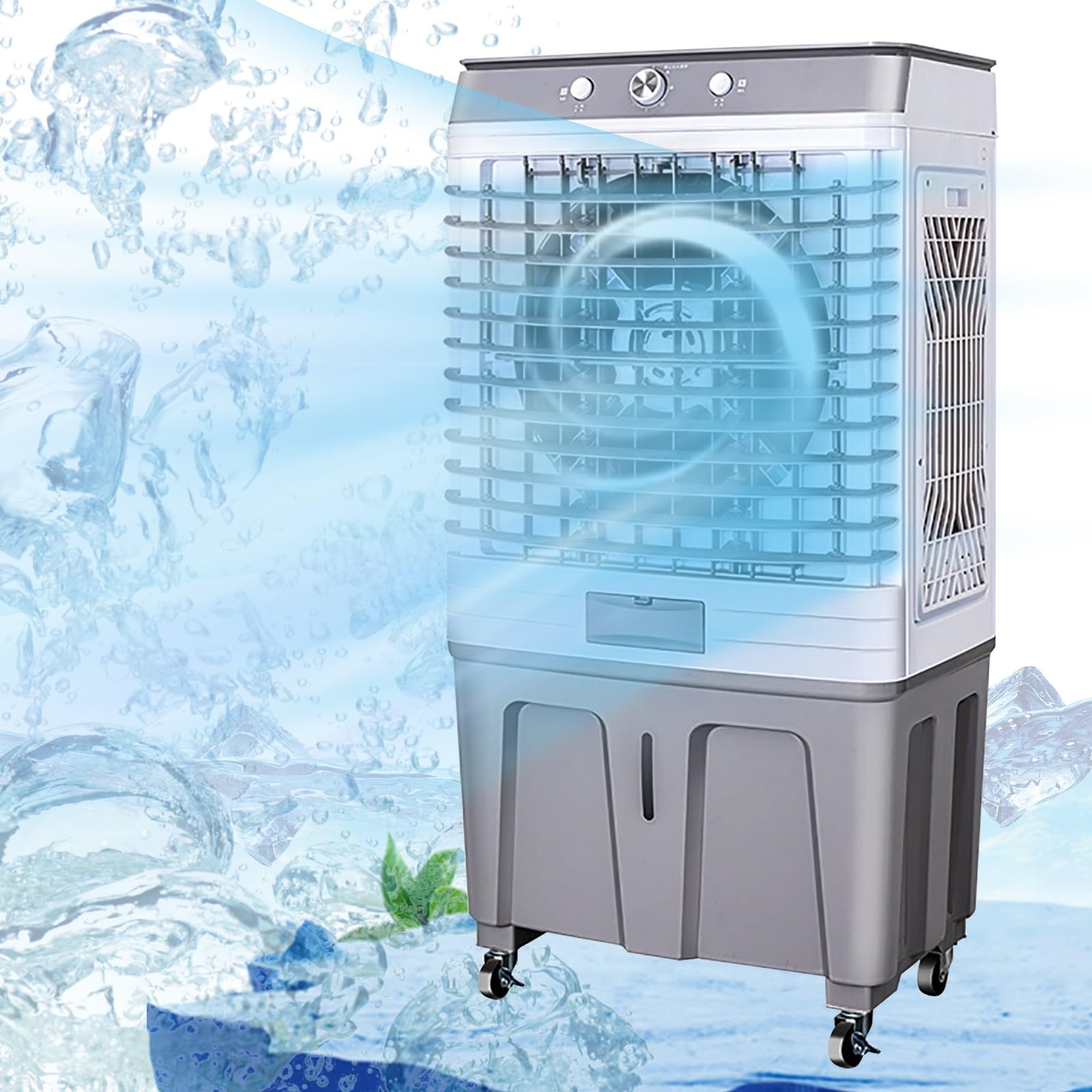 MESOVFCA Evaporative Cooler Air Conditioner with 3 Speeds, 60L Tank, 4 Ice Packs, 120° Swing for Backyard and Garage, Efficient Cooling System