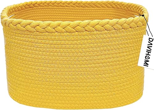 Cesta rectangular de cuerda de algodón tejida para almacenamiento, cestas de regalo para asas, cestas de almacenamiento de tela para organizar, 13.5