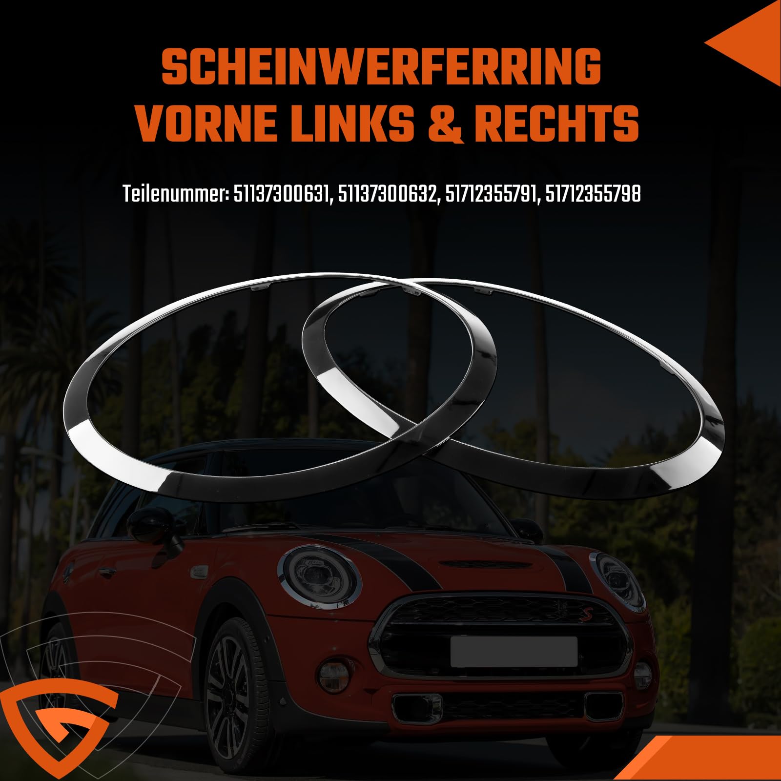 GEARMONSTER Juego de 2 anillos de repuesto para faros delanteros de coche, compatibles con Mini Cooper F55 F56 F57 2014-2021, color negro