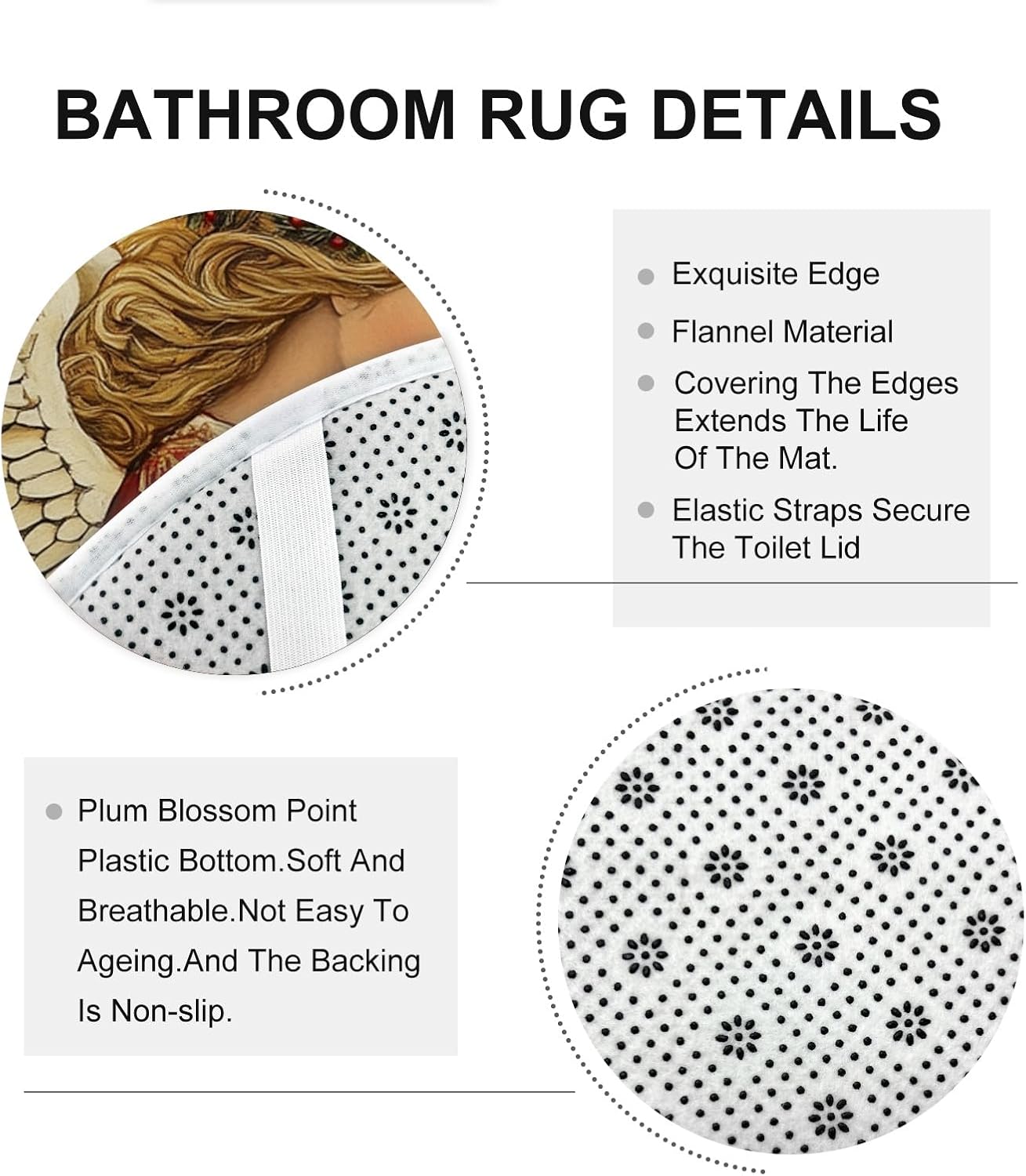 4PCS Vintage Christmas Angel Bathroom Sets, Bath with Non-Slip Rug, U Shape Toilet Lid Cover Mat, Retro Xmas Pine Cones Wreath Bathroom Decor-72''x72''